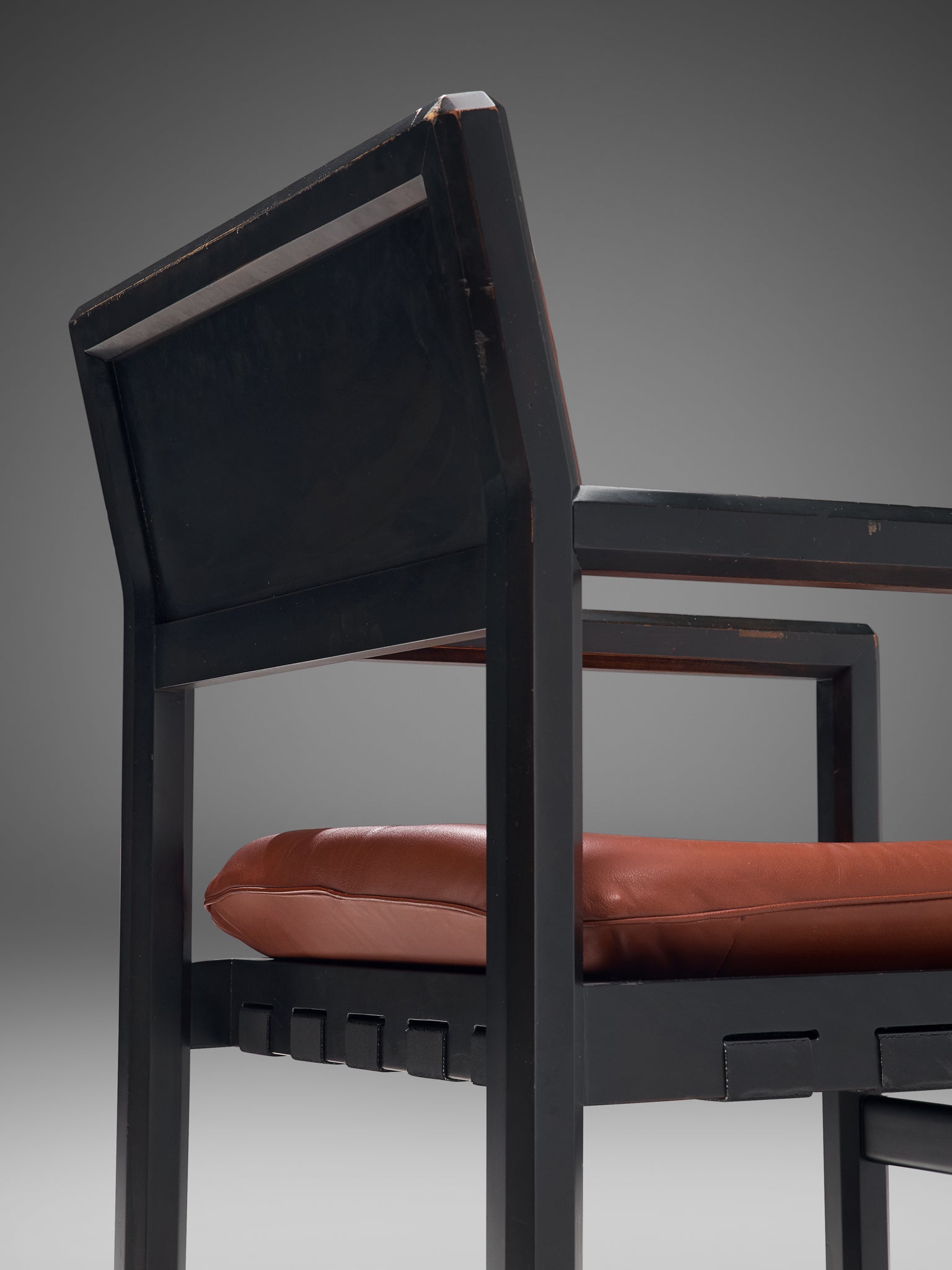 Edward Wormley Set of Eight Dining Chairs in Red Brown Leather Seating Morentz