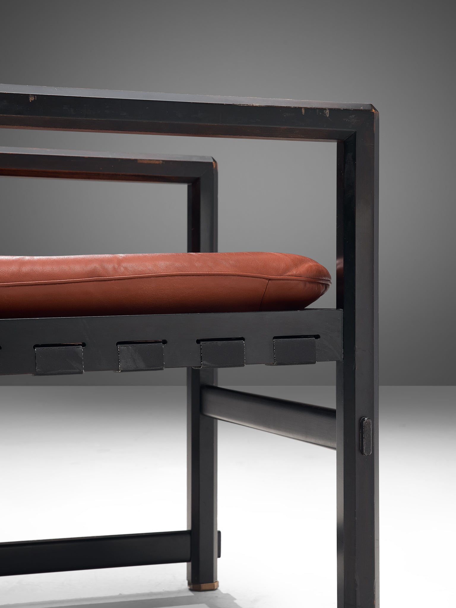 Edward Wormley Set of Eight Dining Chairs in Red Brown Leather Seating Morentz