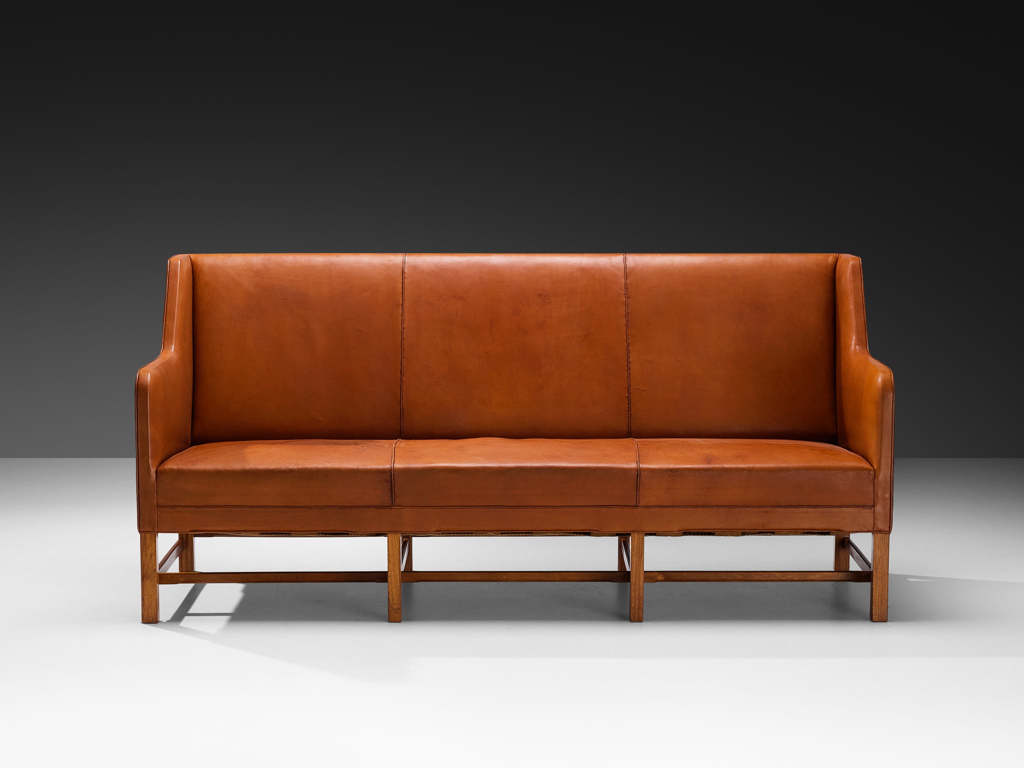 Kaare Klint for Rud Rasmussen Sofa '5011' in Cognac Leather and Mahogany Seating Morentz