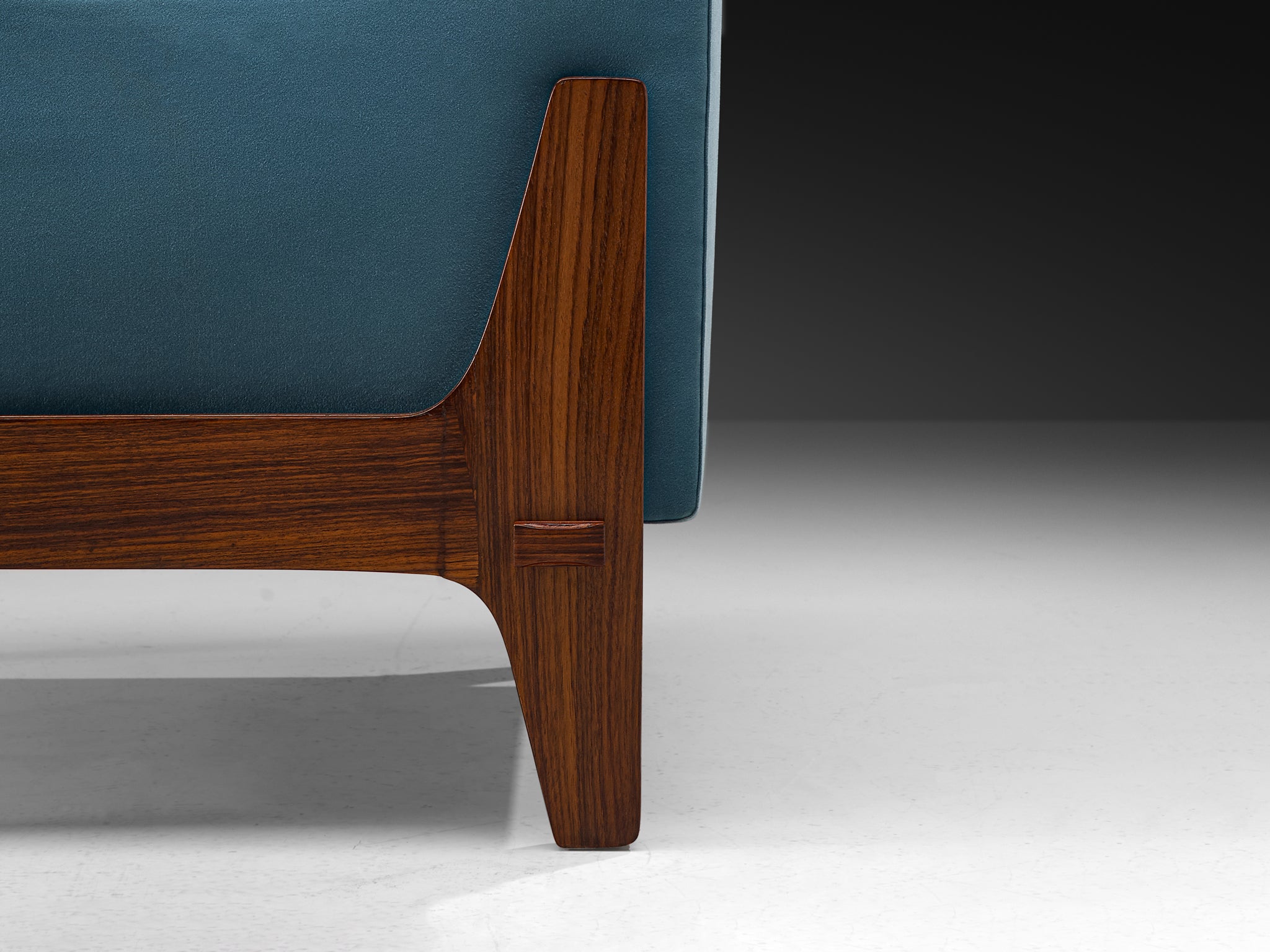 Mid-Century Italian Pair of Lounge Chairs in Sky Blue Upholstery and Wood Seating Morentz