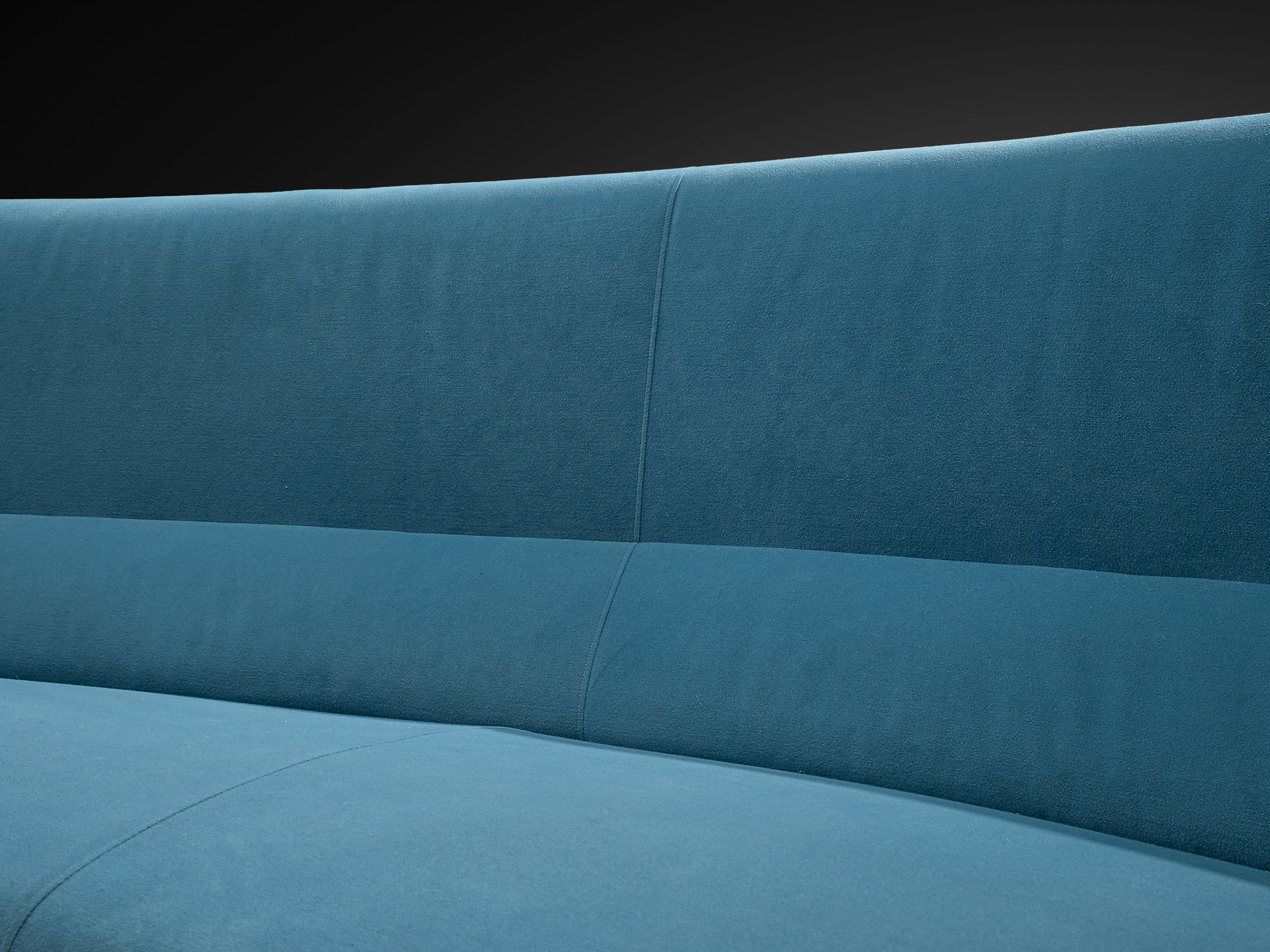 Mid-Century Grand Italian Curved Sofa in Sky Blue Upholstery and Wood 300cm Seating Morentz