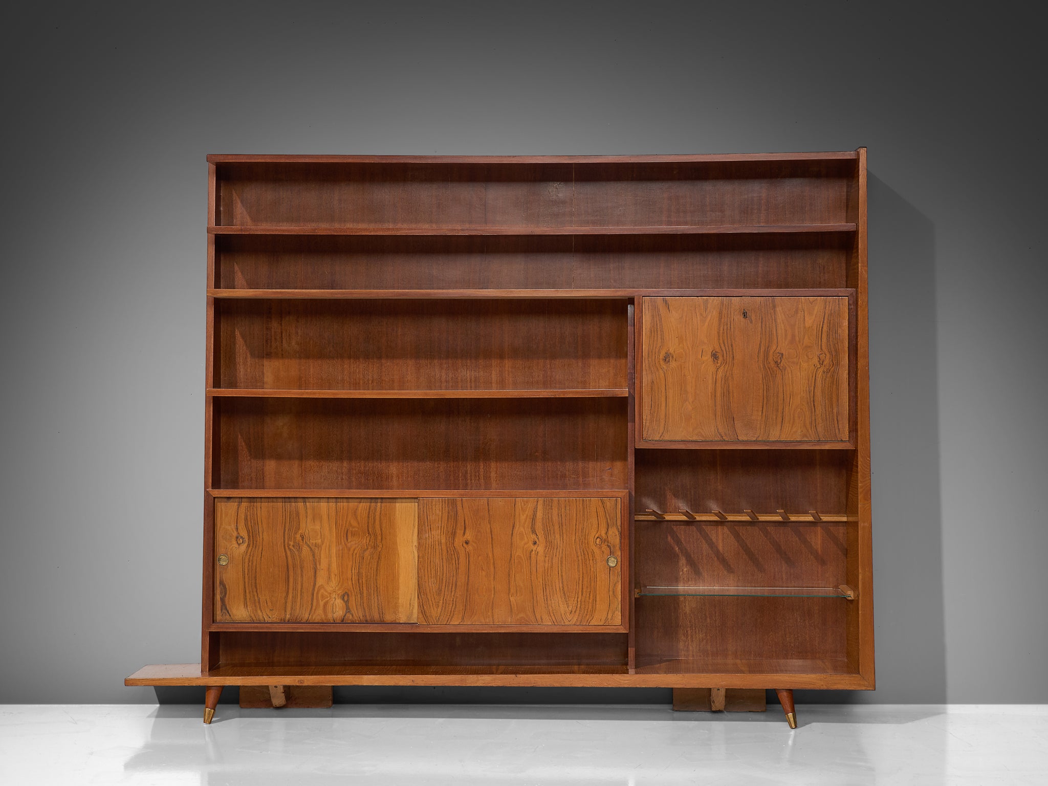 Italian Bookcase in Walnut and Oak Case pieces and storage cabinets Morentz