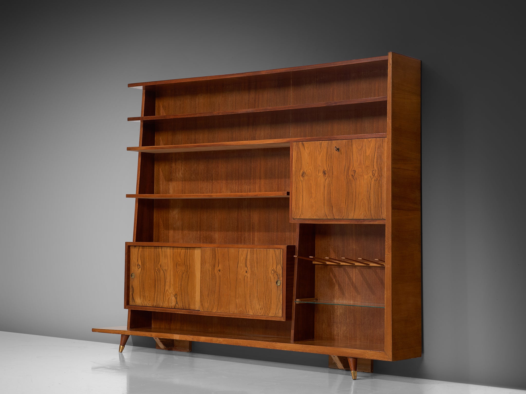 Italian Bookcase in Walnut and Oak Case pieces and storage cabinets Morentz