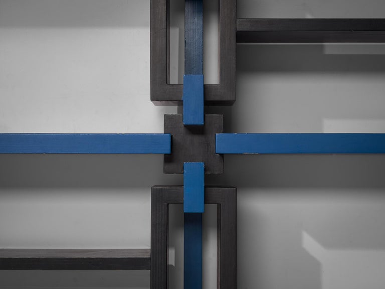 Italian Postmodern Architectural Bookcase in Black and Blue