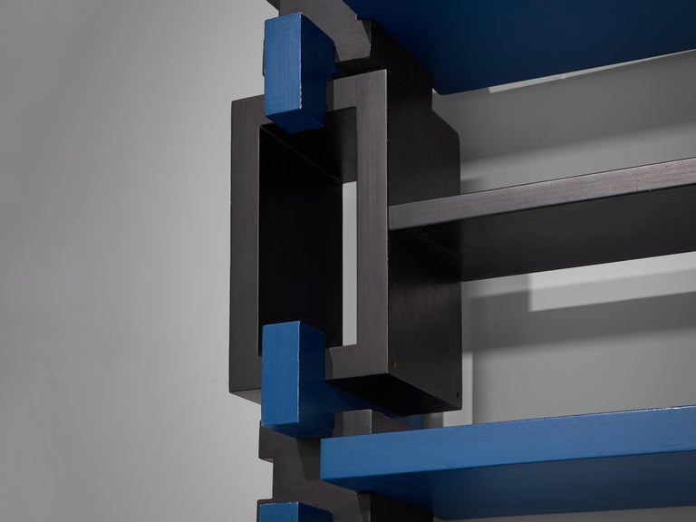 Italian Postmodern Architectural Bookcase in Black and Blue
