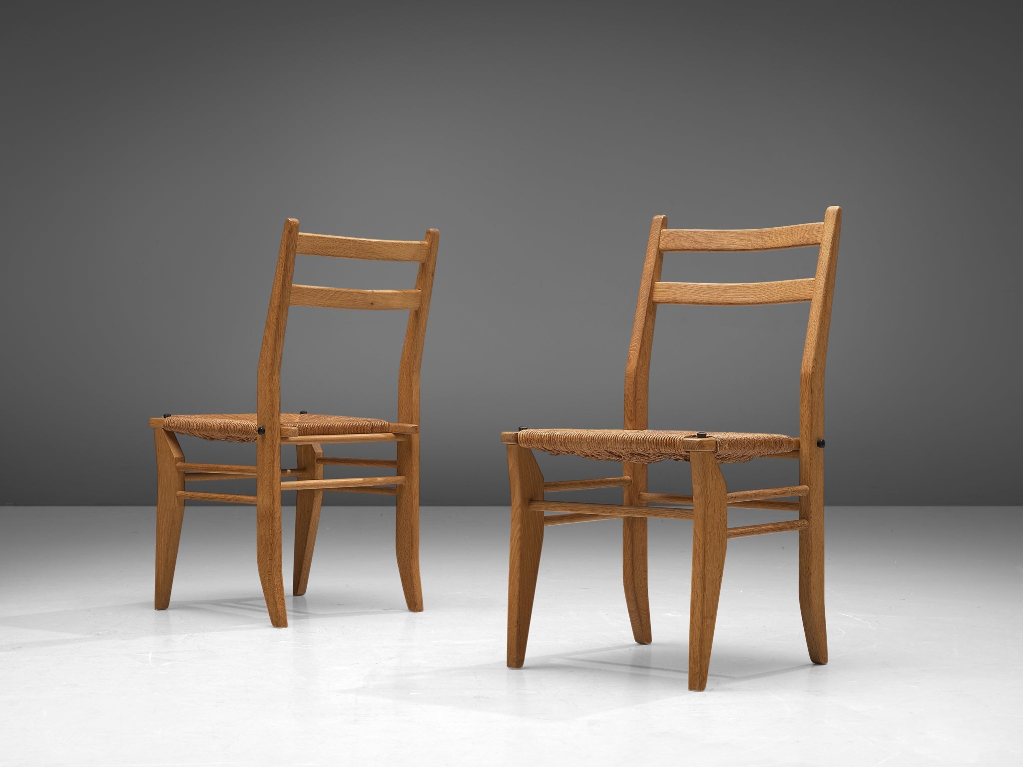 Guillerme & Chambron Set of Four Dining Chairs in Oak with Rush Seats seating Morentz