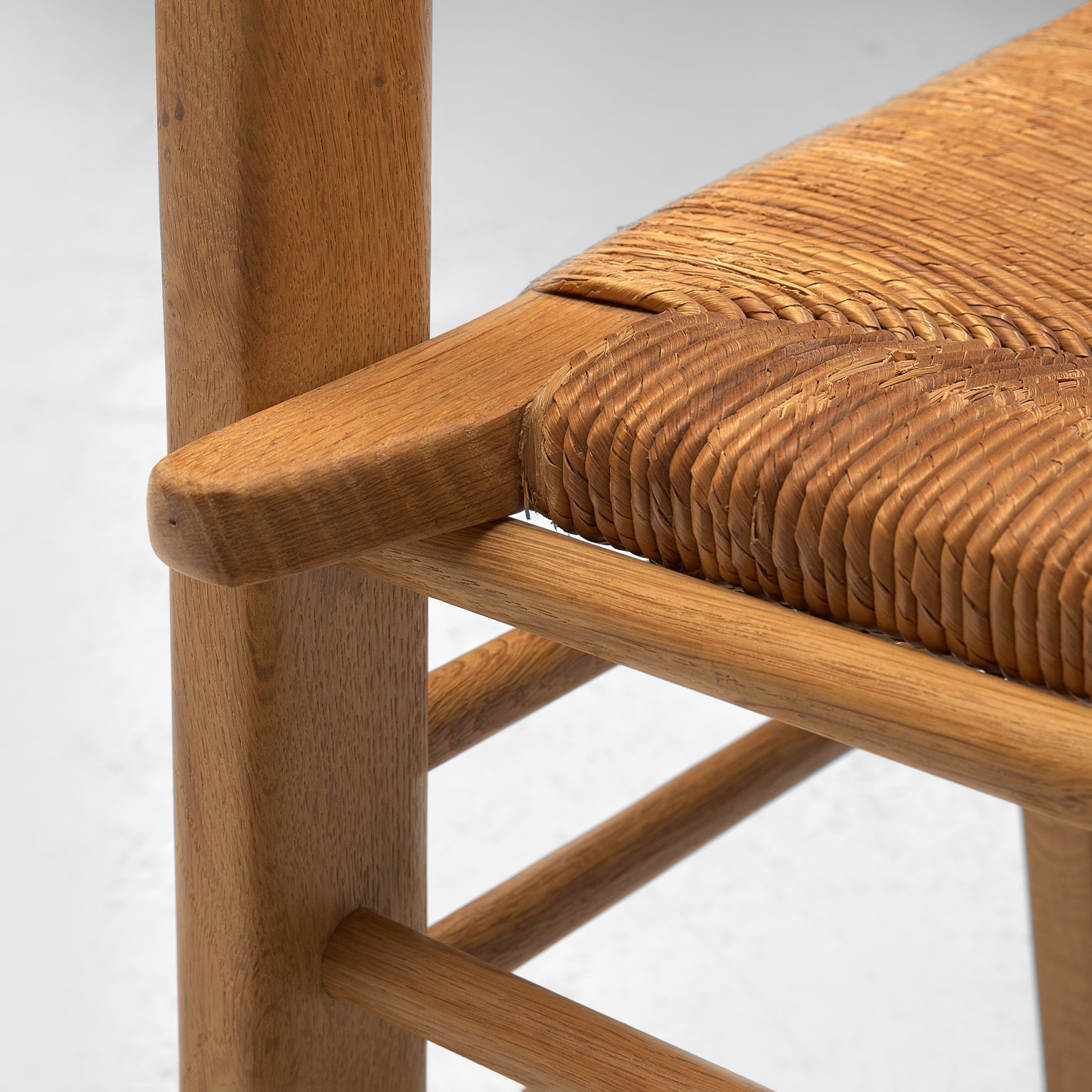 Guillerme & Chambron Set of Four Dining Chairs in Oak with Rush Seats seating Morentz