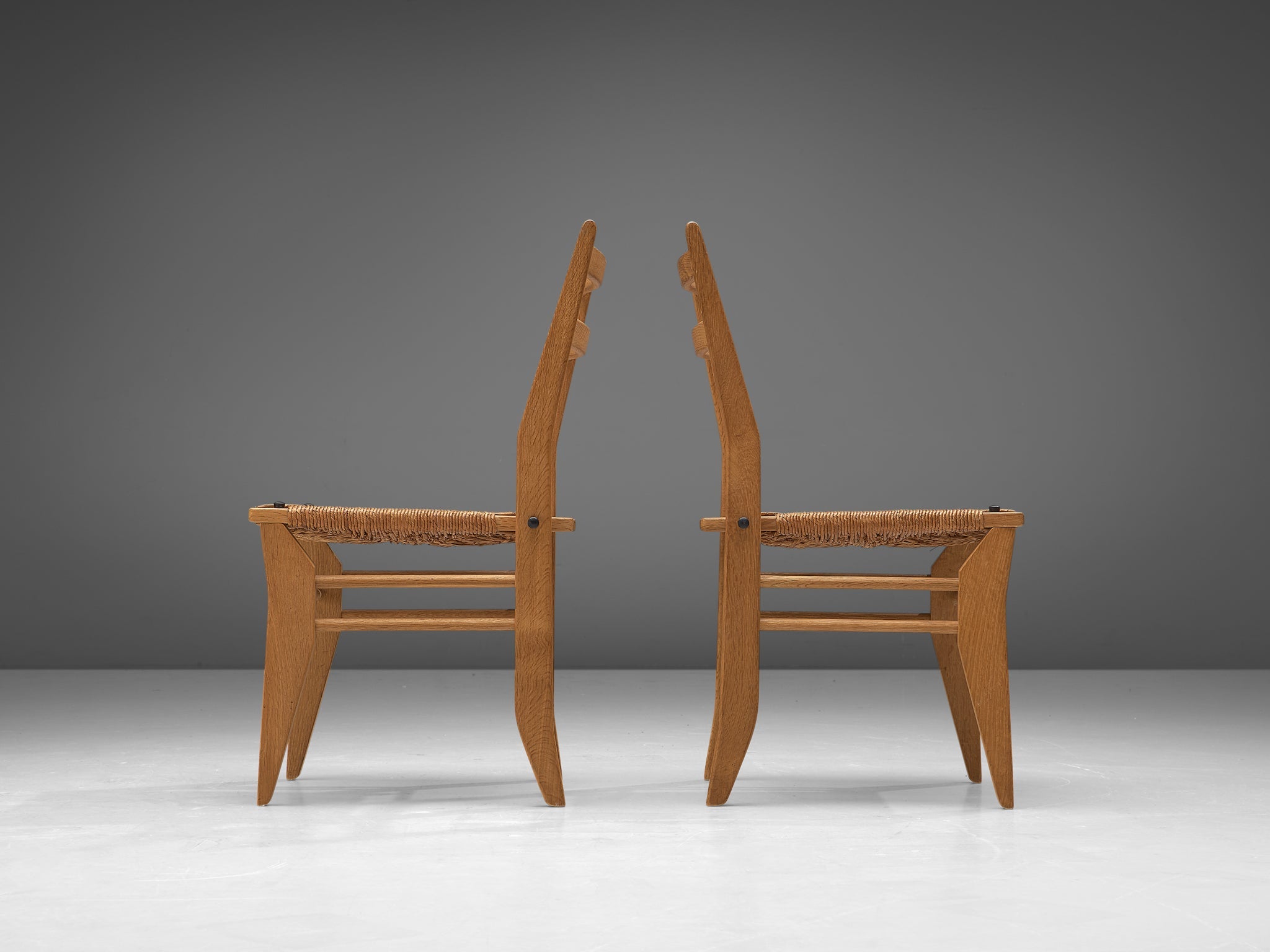 Guillerme & Chambron Set of Four Dining Chairs in Oak with Rush Seats seating Morentz