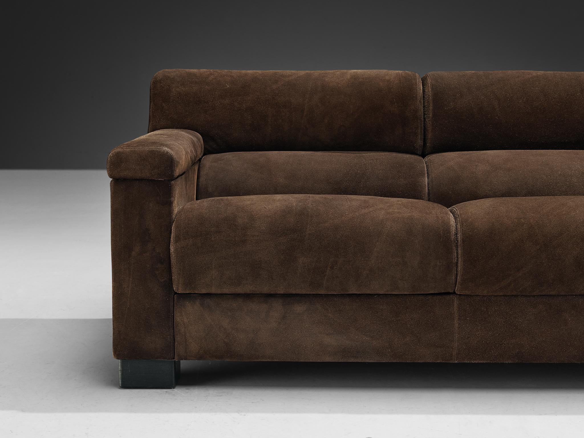 Tecno Italian Bulky Sofa in Dark Brown Suede