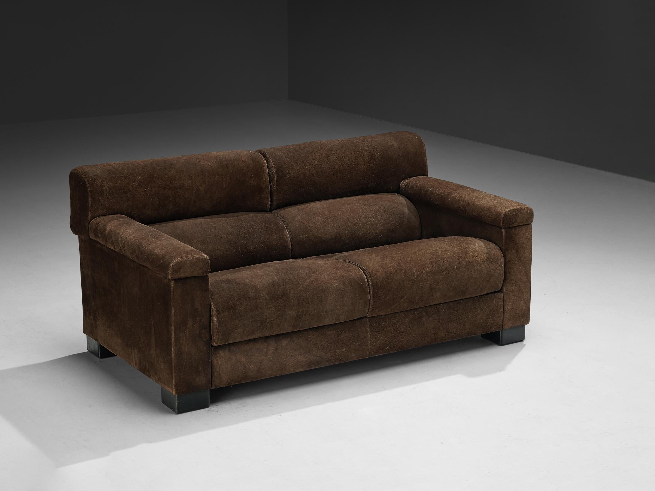 Tecno Italian Bulky Sofa in Dark Brown Suede