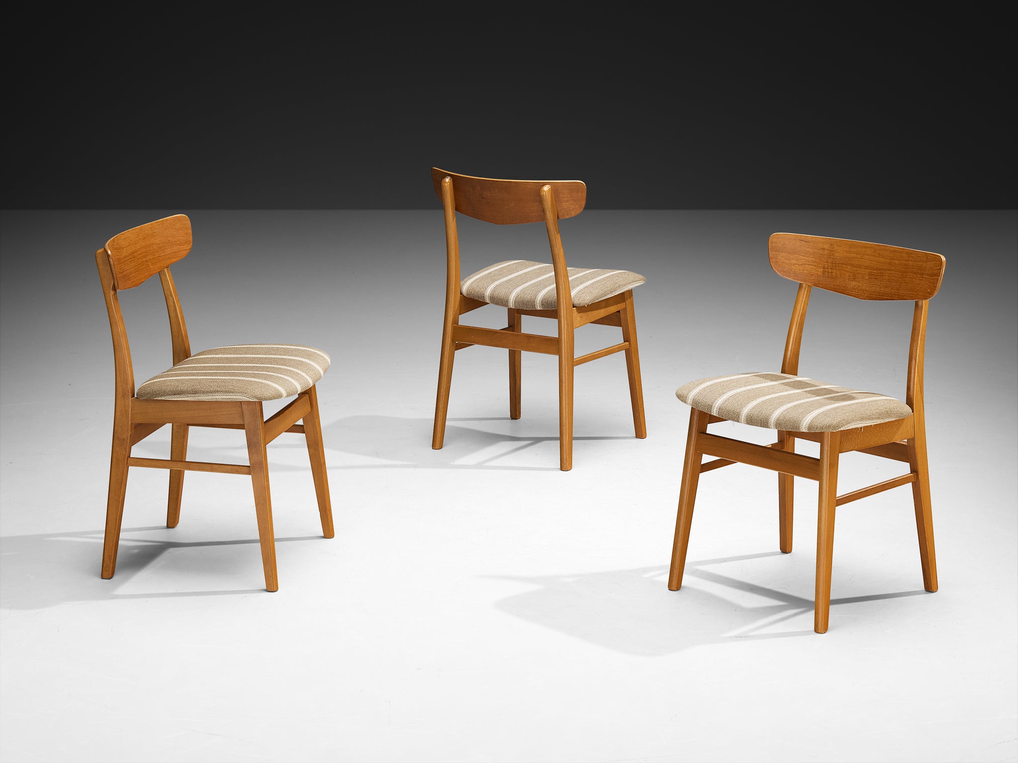 Set of Four Danish Dining Chairs in Wood and Striped Upholstery Seating Morentz