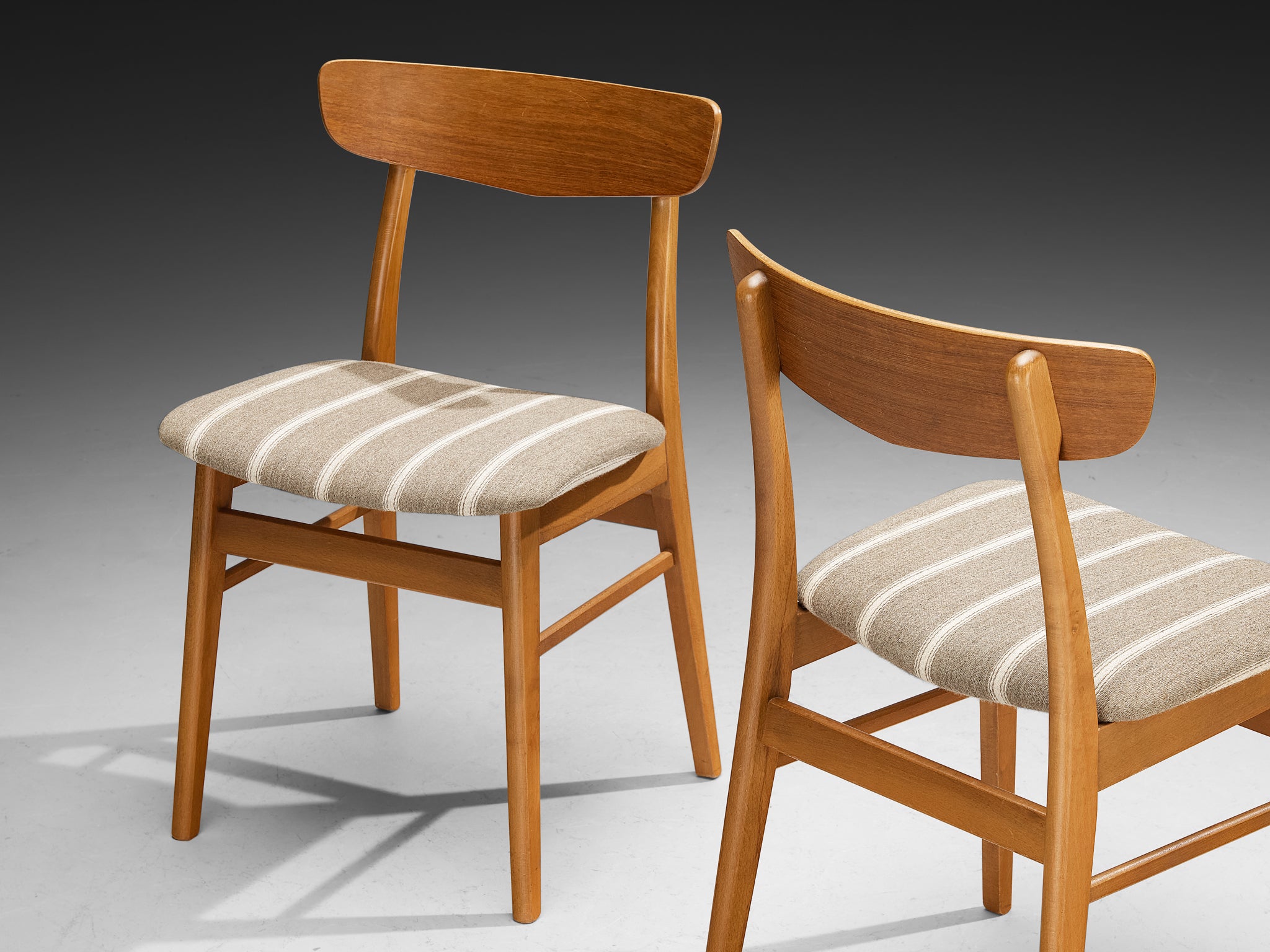 Set of Four Danish Dining Chairs in Wood and Striped Upholstery Seating Morentz