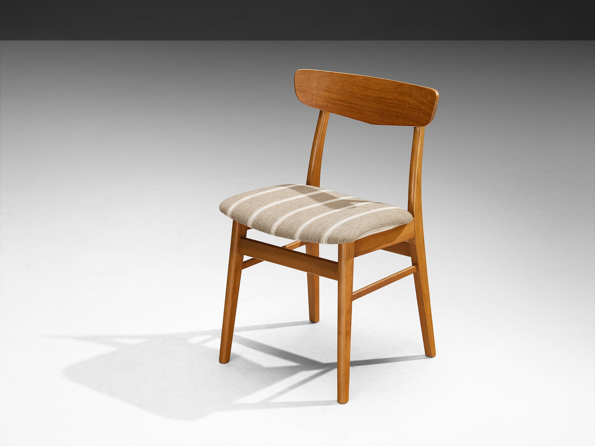 Set of Four Danish Dining Chairs in Wood and Striped Upholstery Seating Morentz