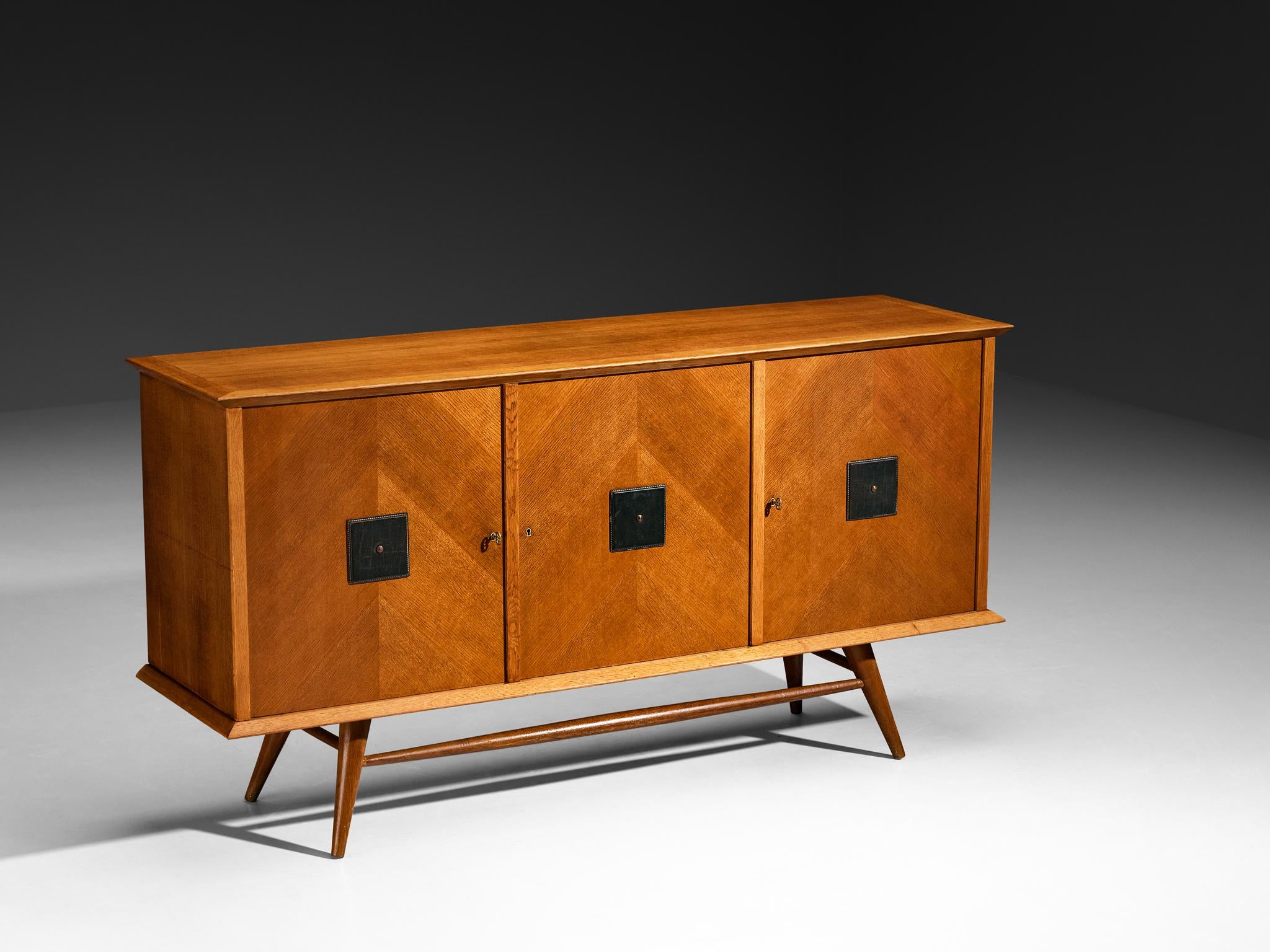 Mid-Century Modern Sideboard in Oak with Geometric Leather Details case pieces and storage cabinets Morentz