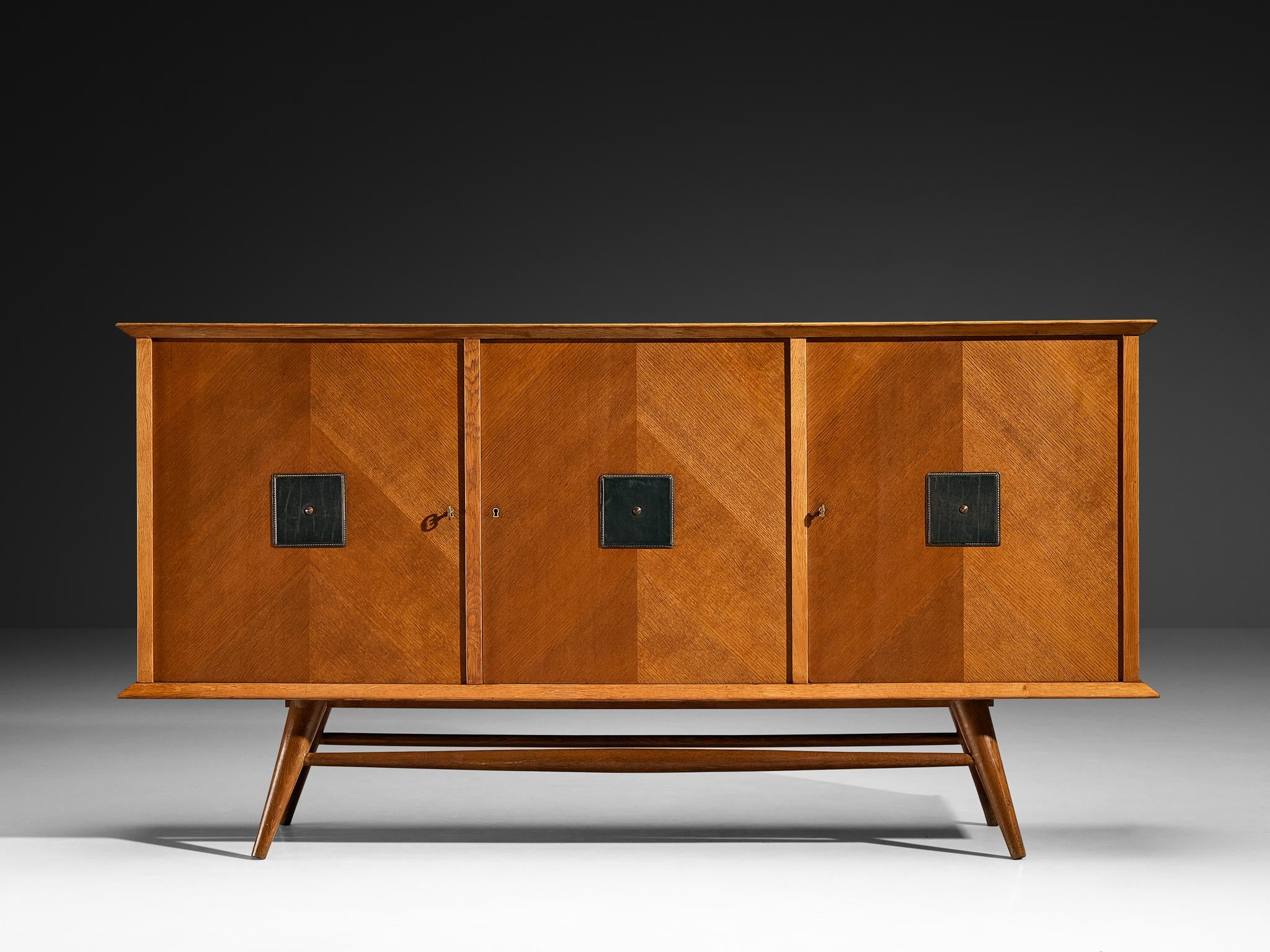 Mid-Century Modern Sideboard in Oak with Geometric Leather Details case pieces and storage cabinets Morentz