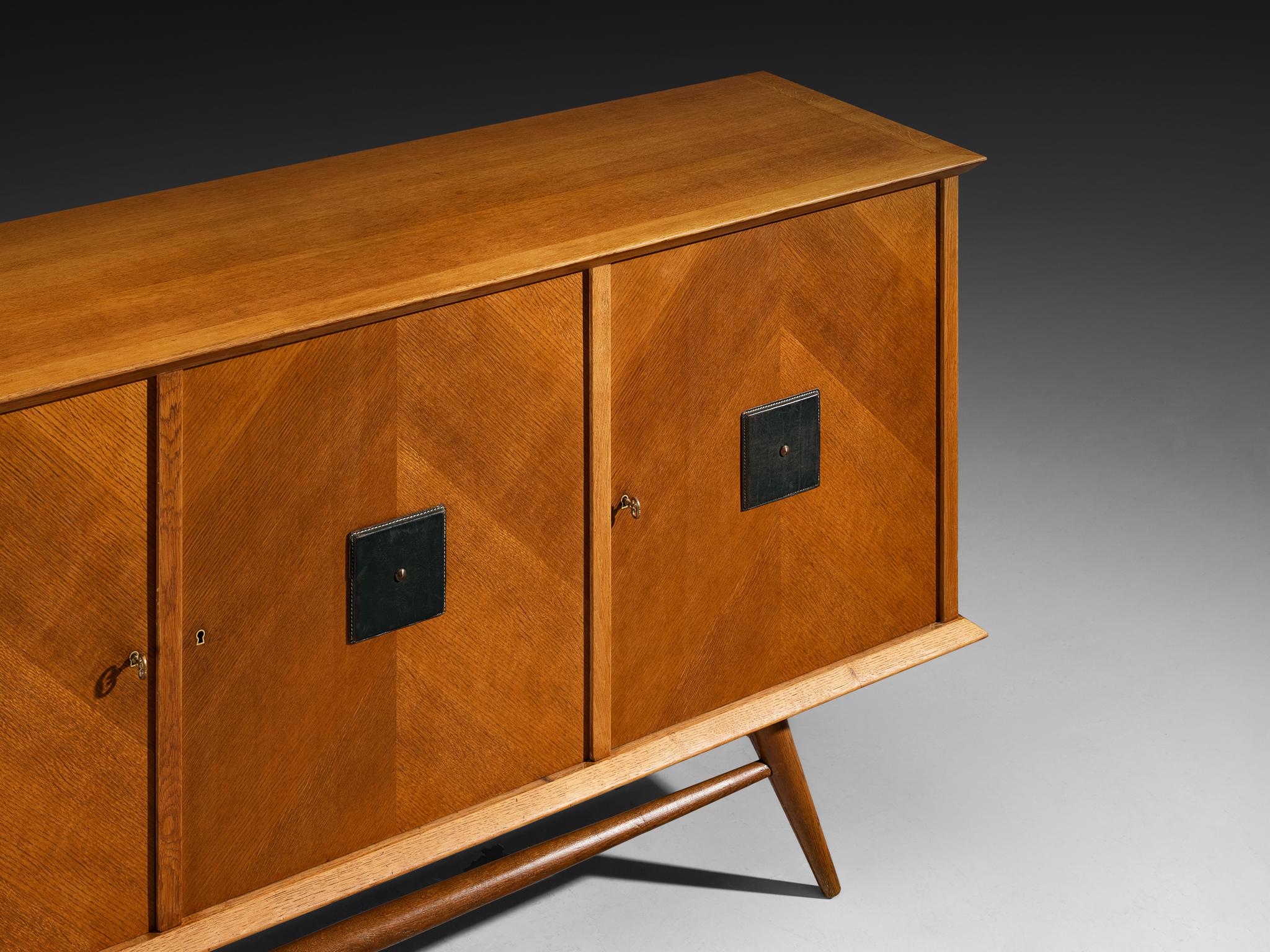 Mid-Century Modern Sideboard in Oak with Geometric Leather Details case pieces and storage cabinets Morentz