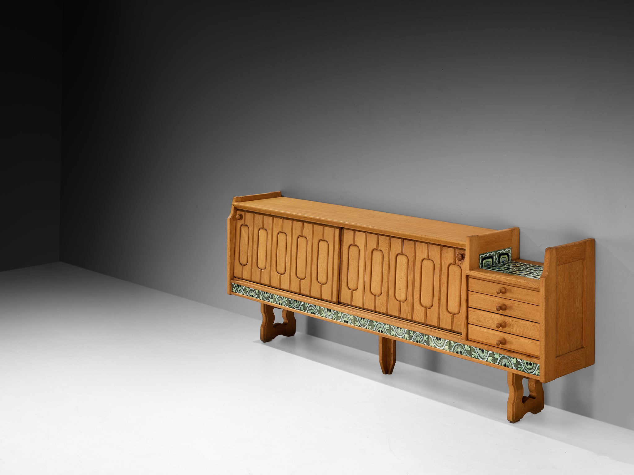 Guillerme & Chambron 'Simon' Sideboard in Oak with Ceramic Tiles Case pieces and storage cabinets Morentz