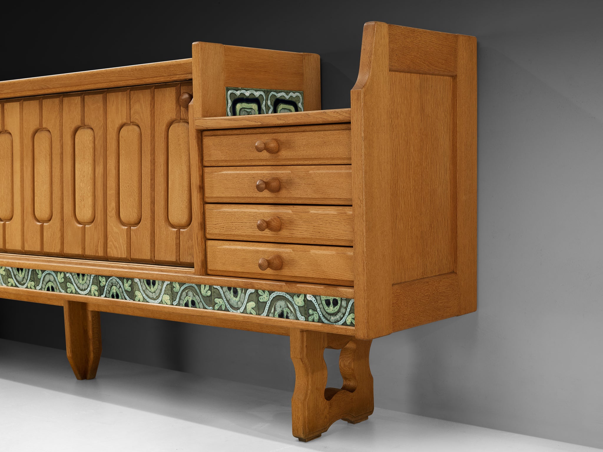 Guillerme & Chambron 'Simon' Sideboard in Oak with Ceramic Tiles Case pieces and storage cabinets Morentz