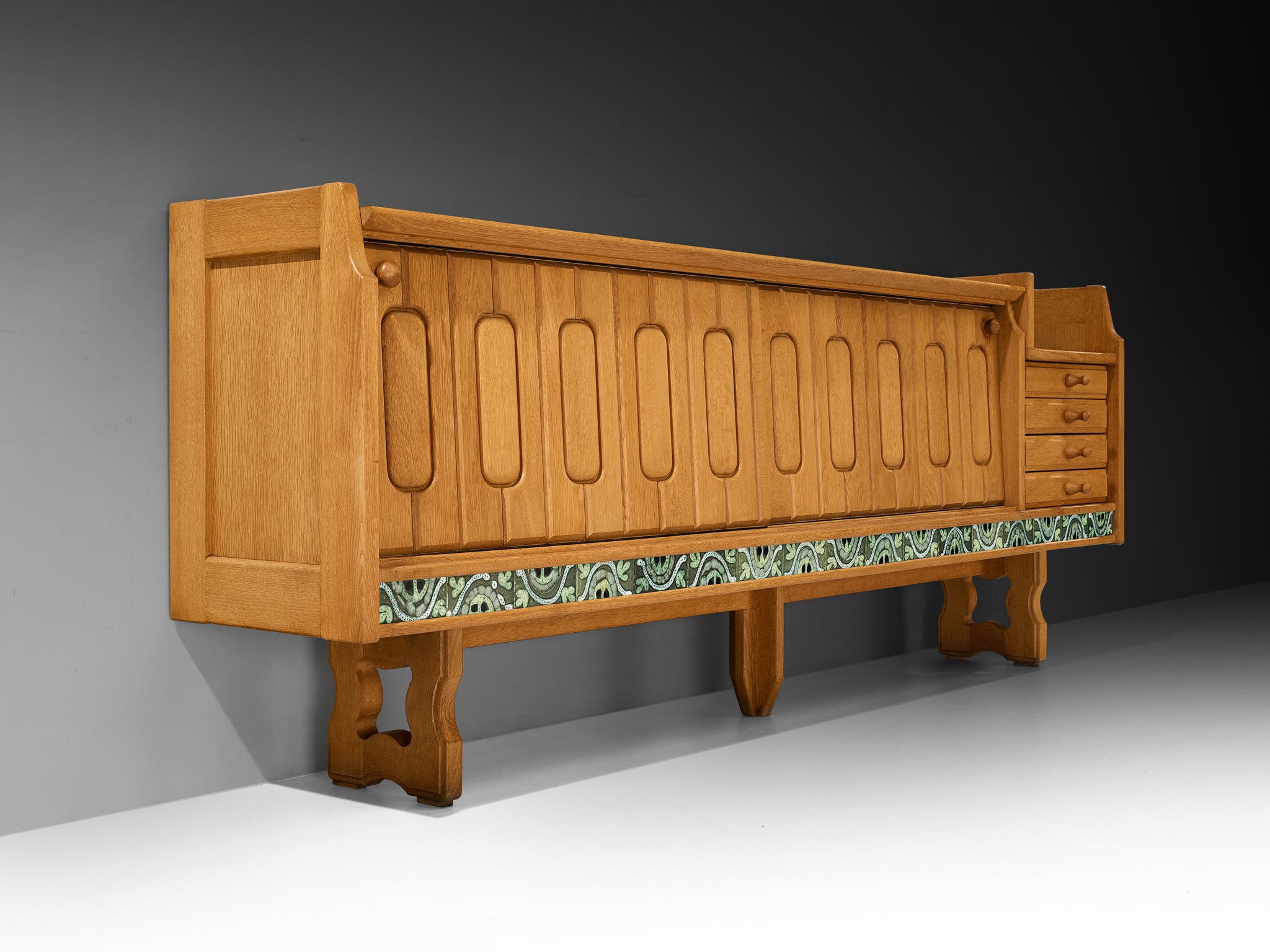 Guillerme & Chambron 'Simon' Sideboard in Oak with Ceramic Tiles Case pieces and storage cabinets Morentz
