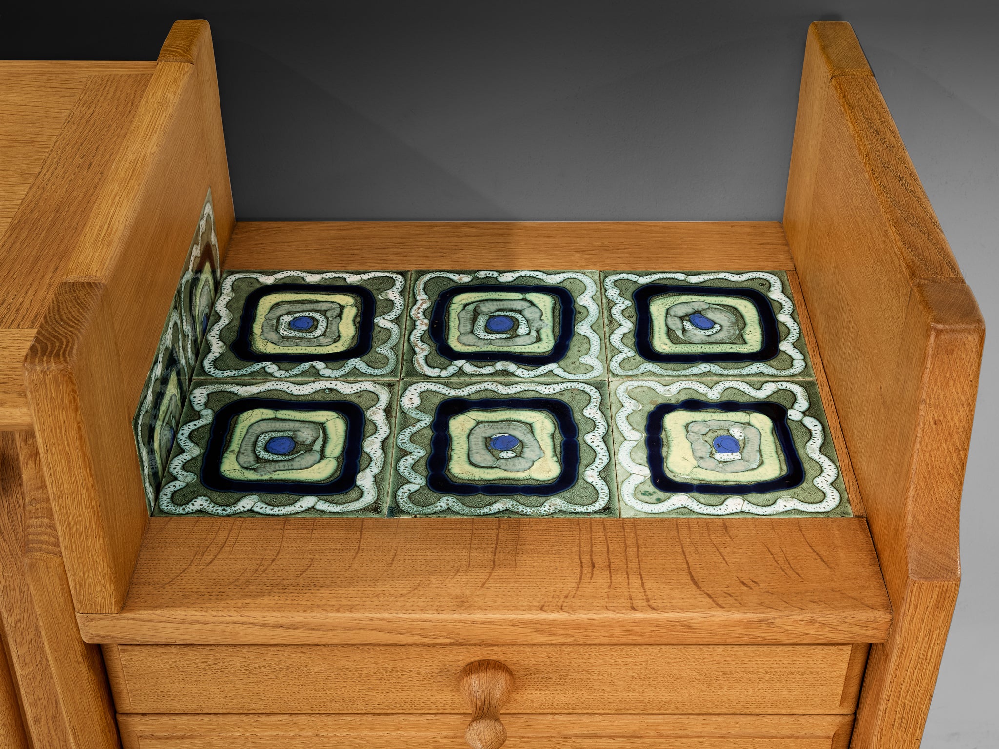 Guillerme & Chambron 'Simon' Sideboard in Oak with Ceramic Tiles Case pieces and storage cabinets Morentz