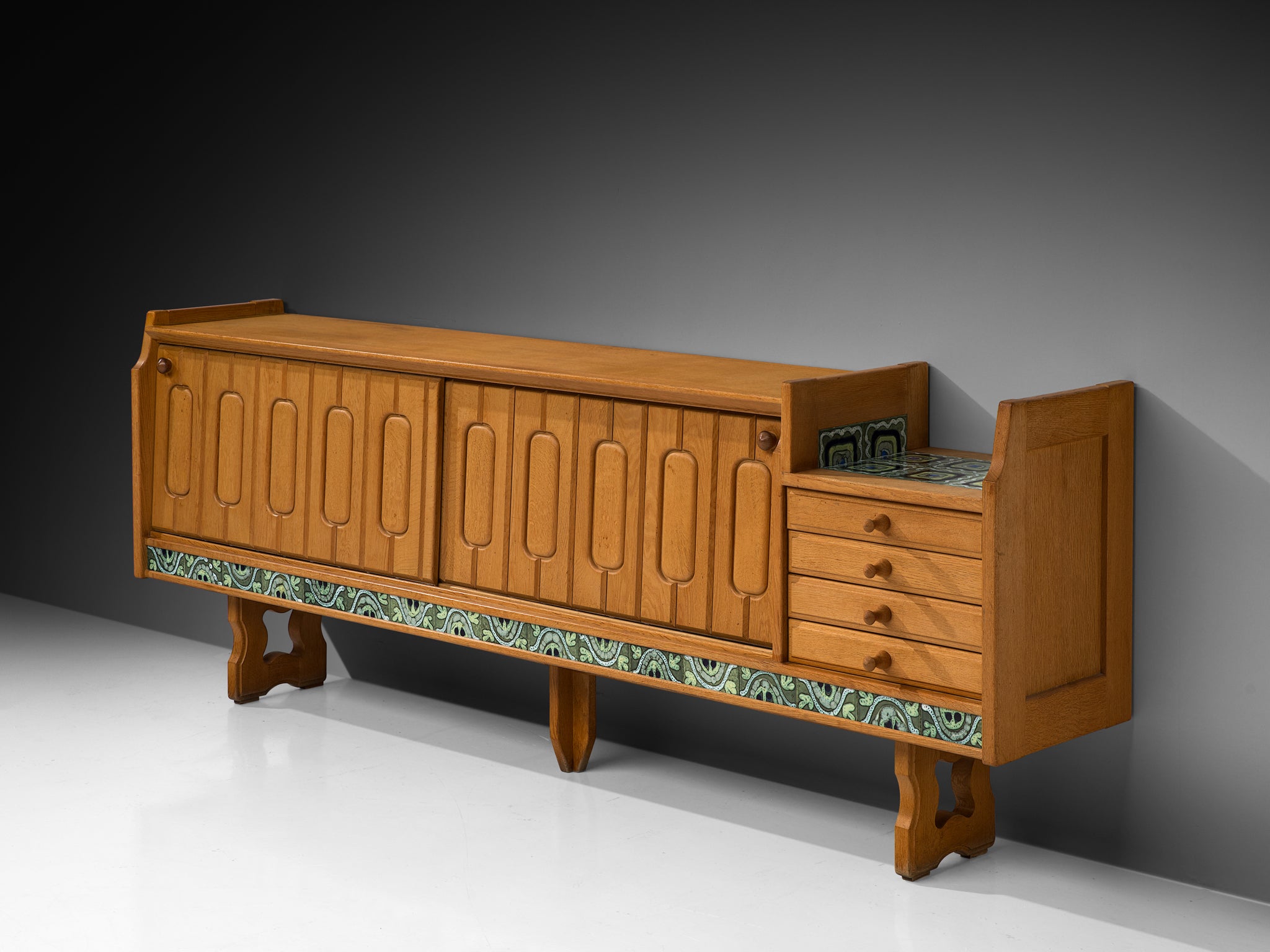 Guillerme & Chambron 'Simon' Sideboard in Oak with Ceramic Tiles Case pieces and storage cabinets Morentz