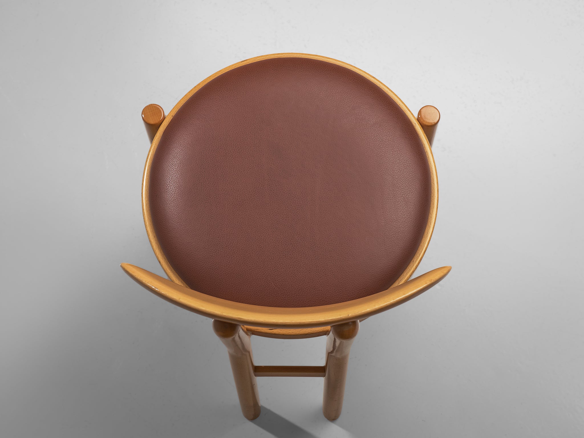 Pozzi Italian Pair of Dining Chairs in Wood and Brown Upholstery Seating Morentz