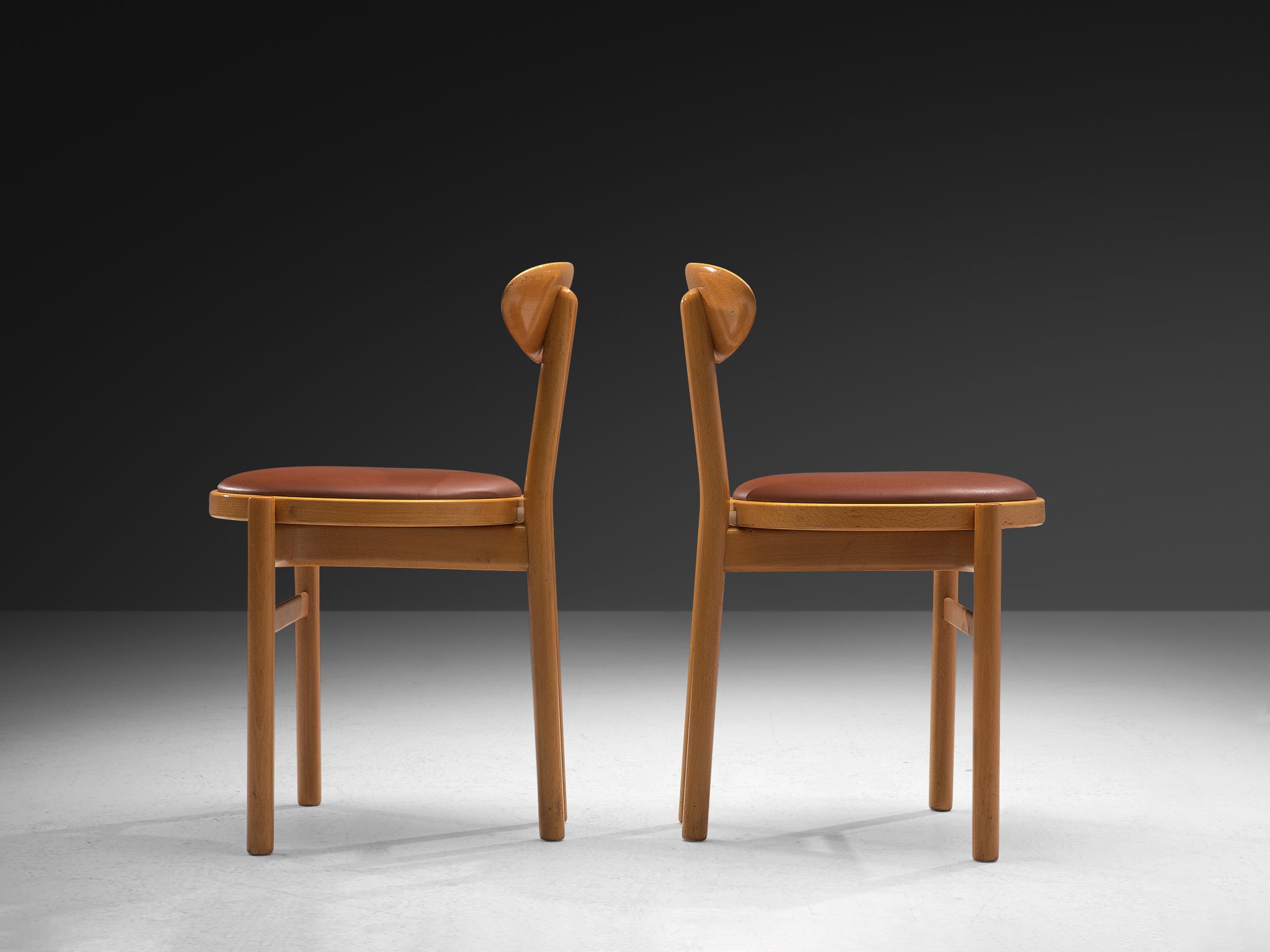 Pozzi Italian Pair of Dining Chairs in Wood and Brown Upholstery Seating Morentz