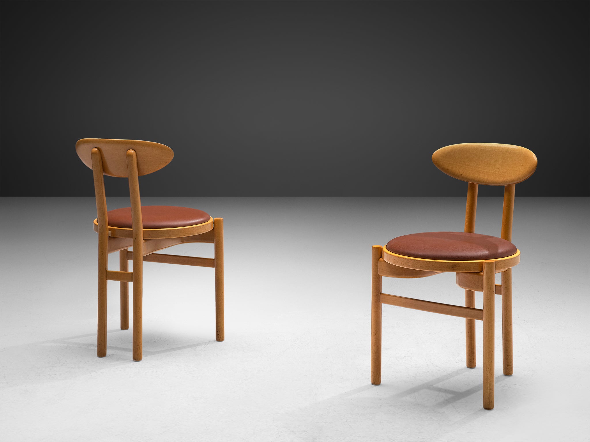 Pozzi Italian Pair of Dining Chairs in Wood and Brown Upholstery Seating Morentz