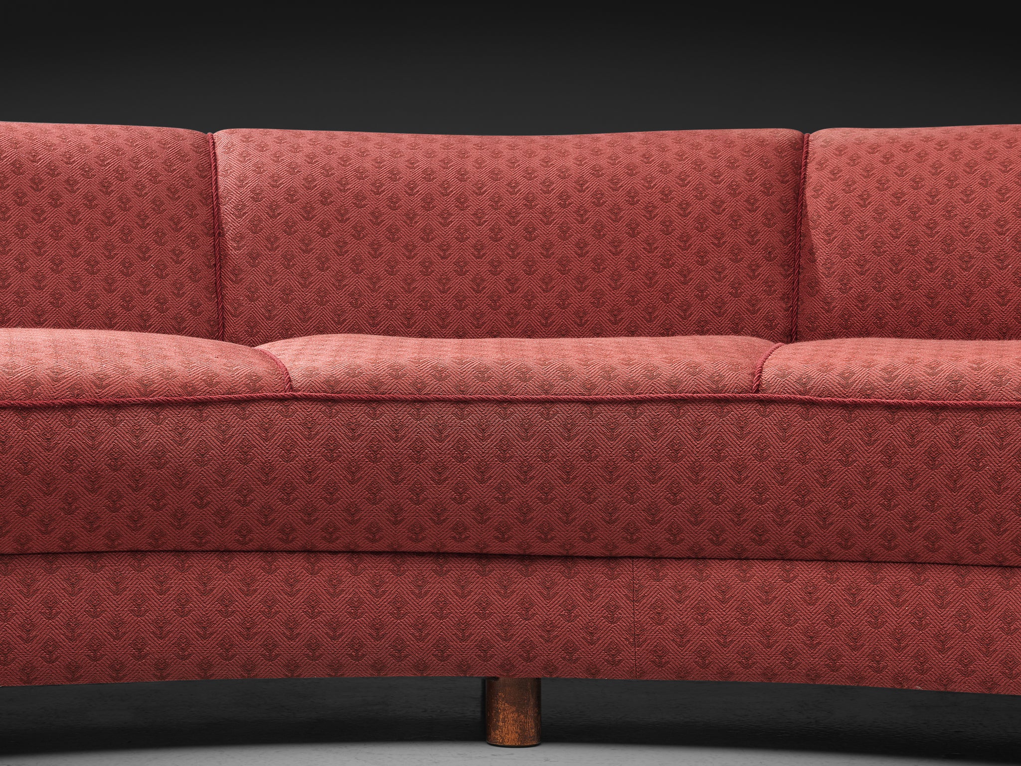 Danish Curved Sofa in Floral Red Upholstery Seating Morentz