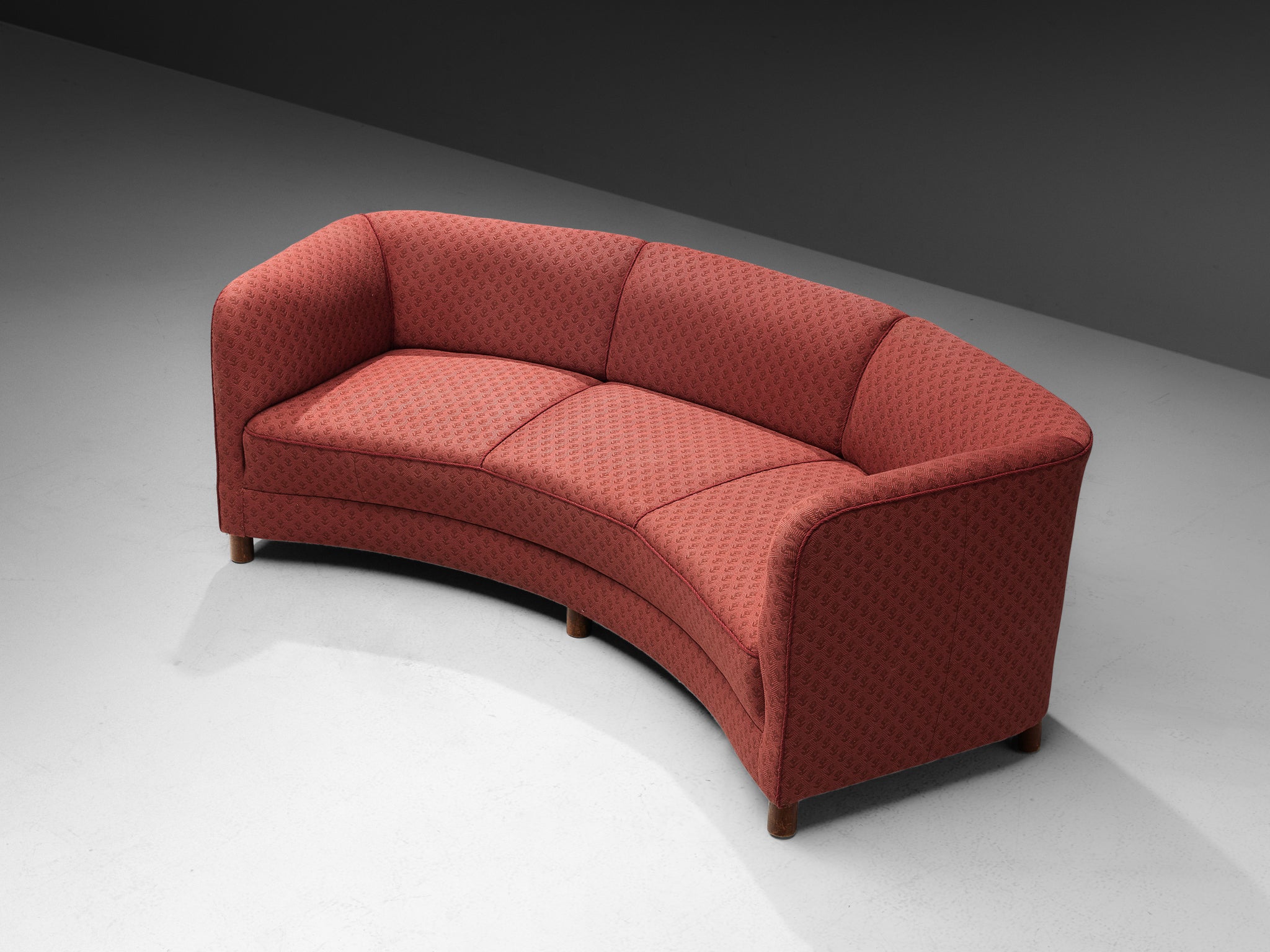 Danish Curved Sofa in Floral Red Upholstery Seating Morentz