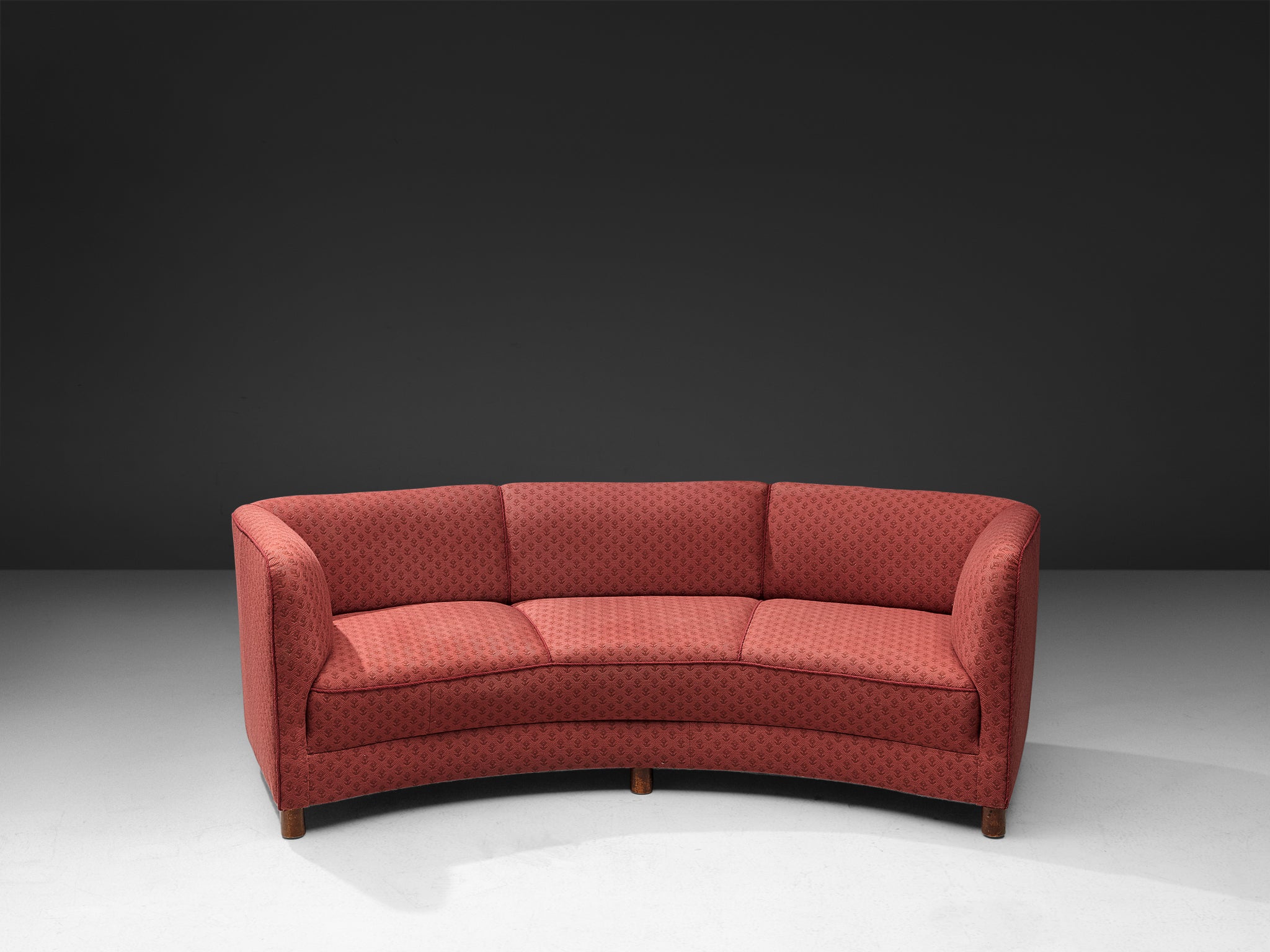 Danish Curved Sofa in Floral Red Upholstery Seating Morentz