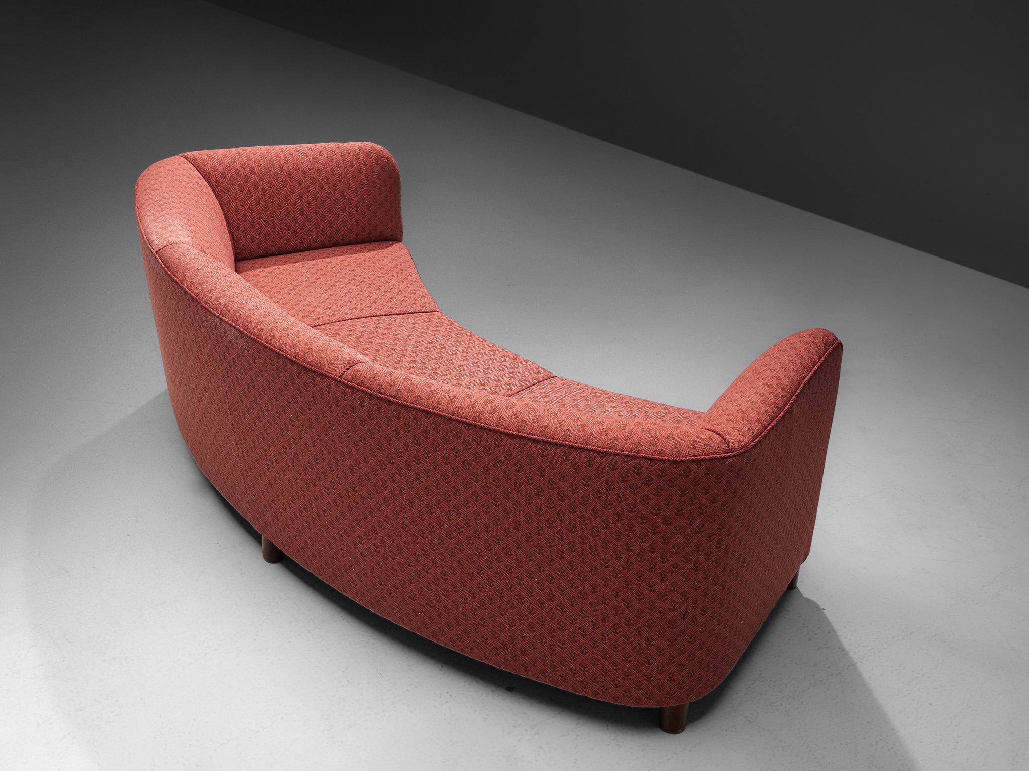 Danish Curved Sofa in Floral Red Upholstery Seating Morentz