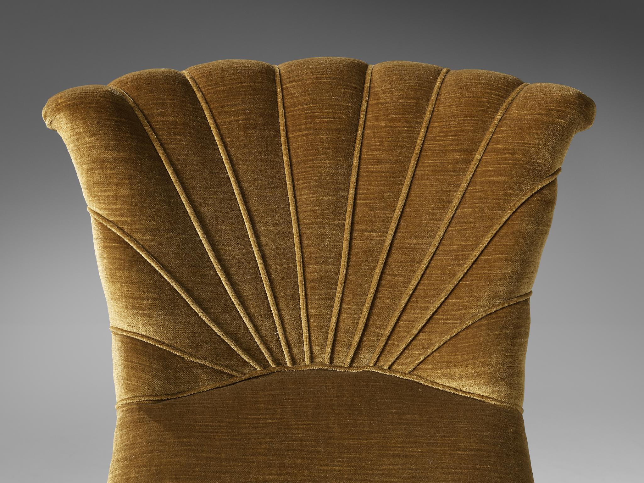 Art Deco Low Side Chair in Mustard Velours Fabric seating Morentz