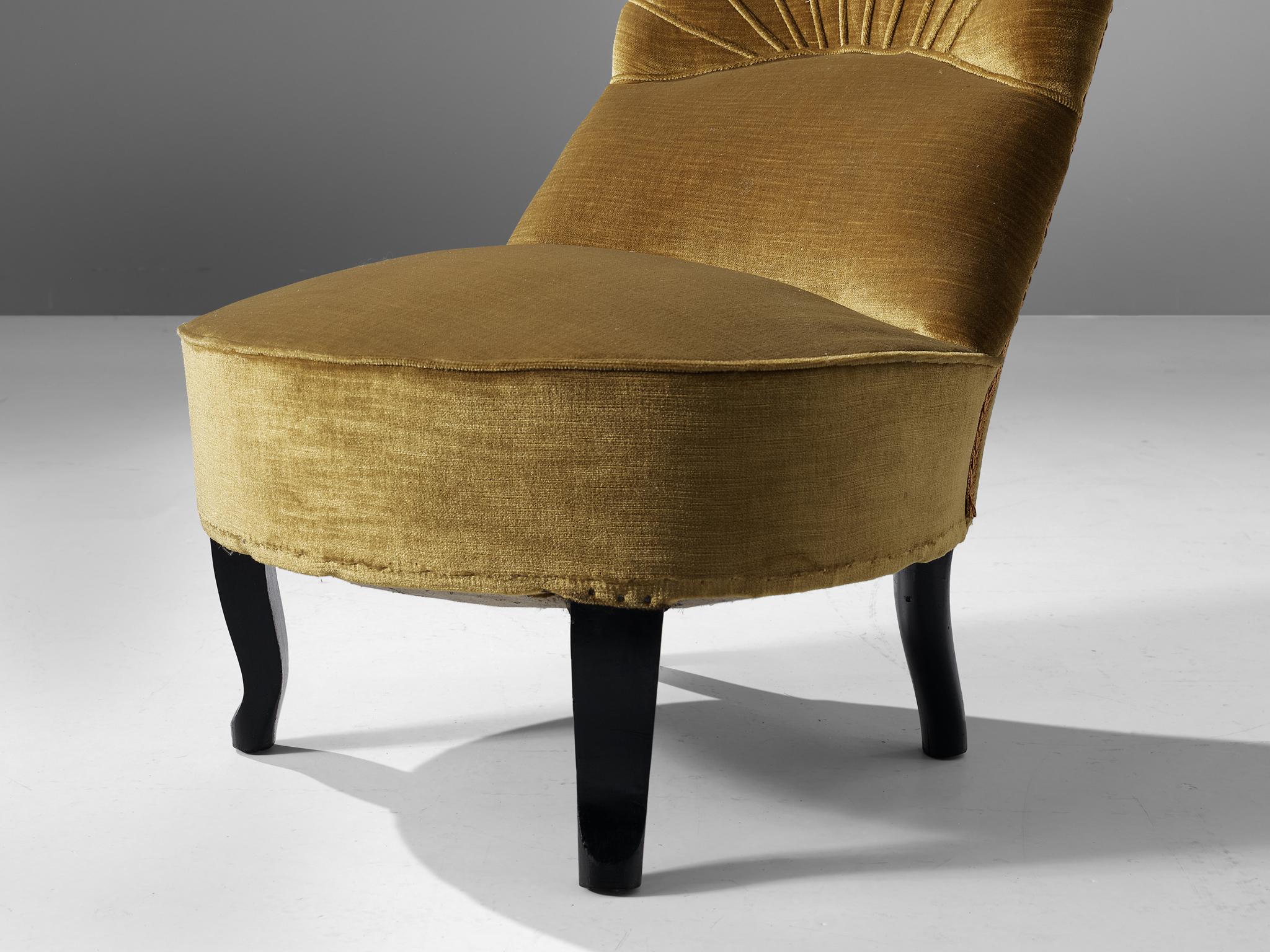 Art Deco Low Side Chair in Mustard Velours Fabric seating Morentz