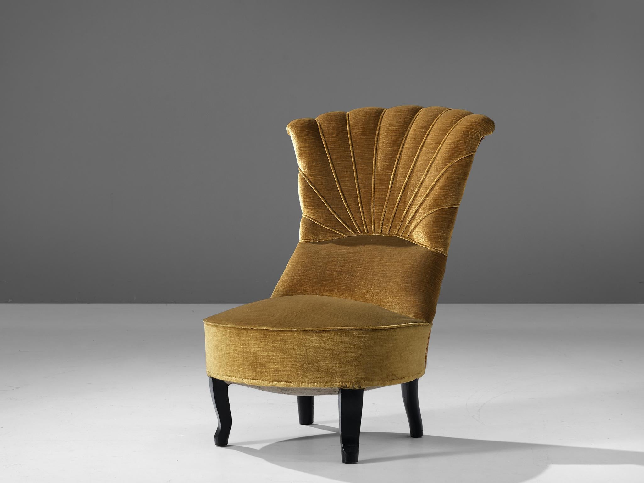 Art Deco Low Side Chair in Mustard Velours Fabric seating Morentz