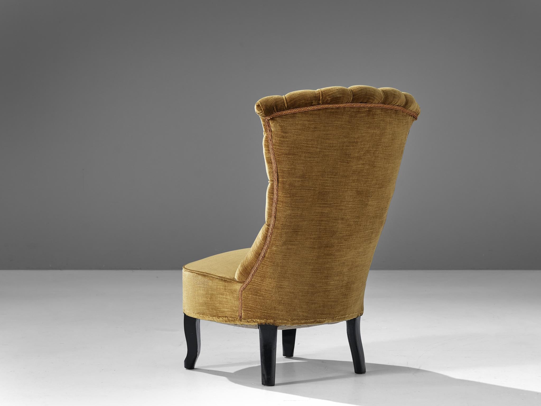 Art Deco Low Side Chair in Mustard Velours Fabric seating Morentz