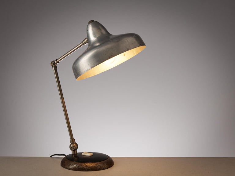 Italian Adjustable Table Lamp in Brushed Aluminum and Iron
