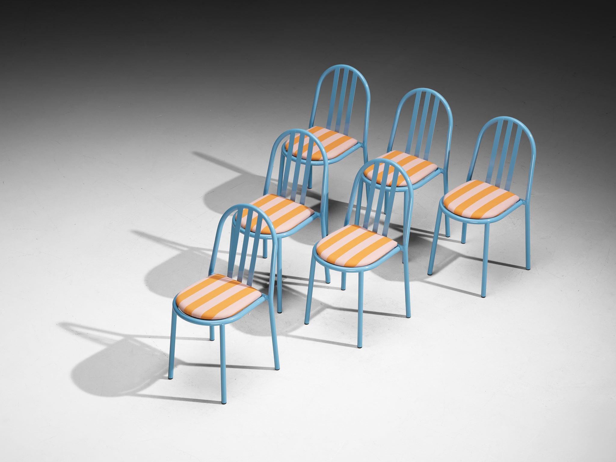 Set of Sky Blue Tubular Steel Chairs by Robert Mallet-Stevens Seating Morentz