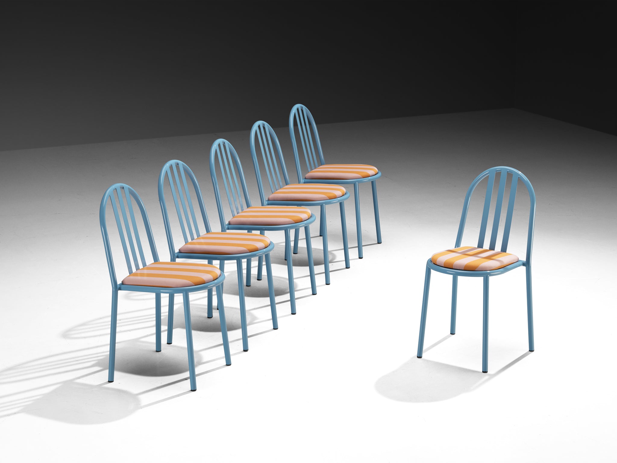 Set of Sky Blue Tubular Steel Chairs by Robert Mallet-Stevens Seating Morentz