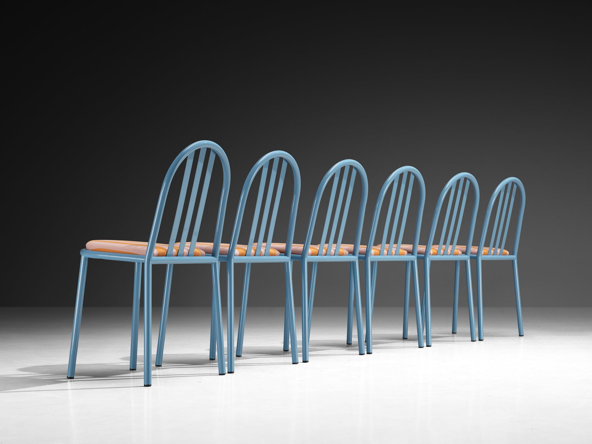 Set of Sky Blue Tubular Steel Chairs by Robert Mallet-Stevens Seating Morentz