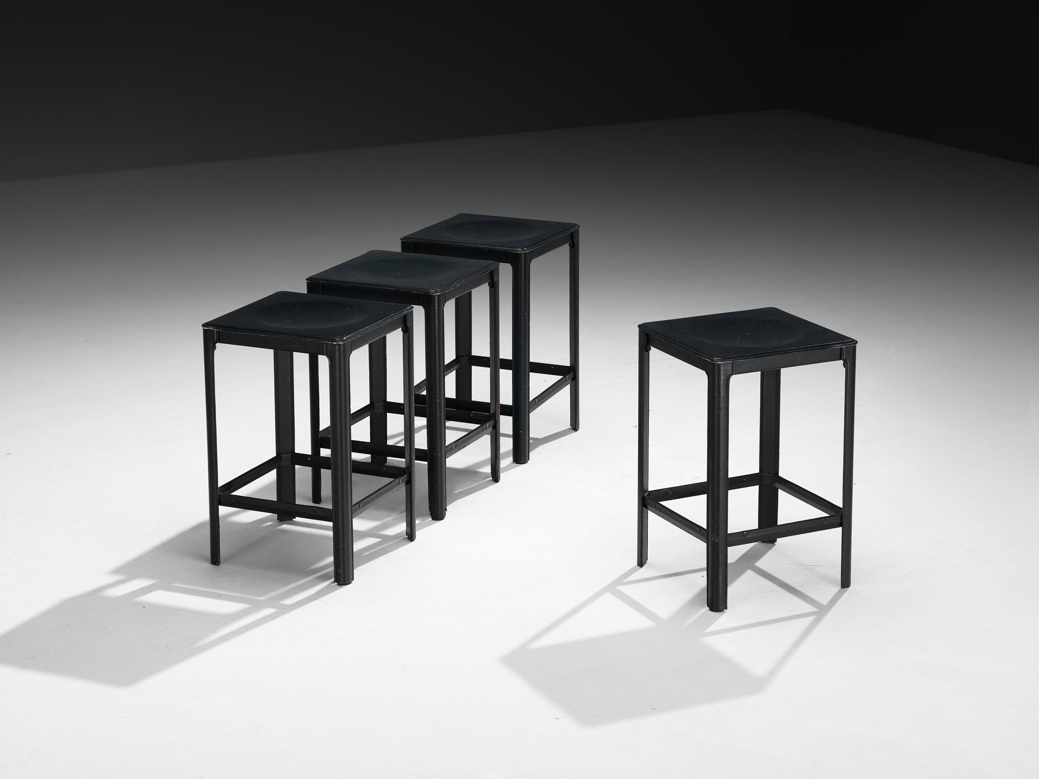 Matteo Grassi Bar Stools in Dark Grey Leather Seating Morentz