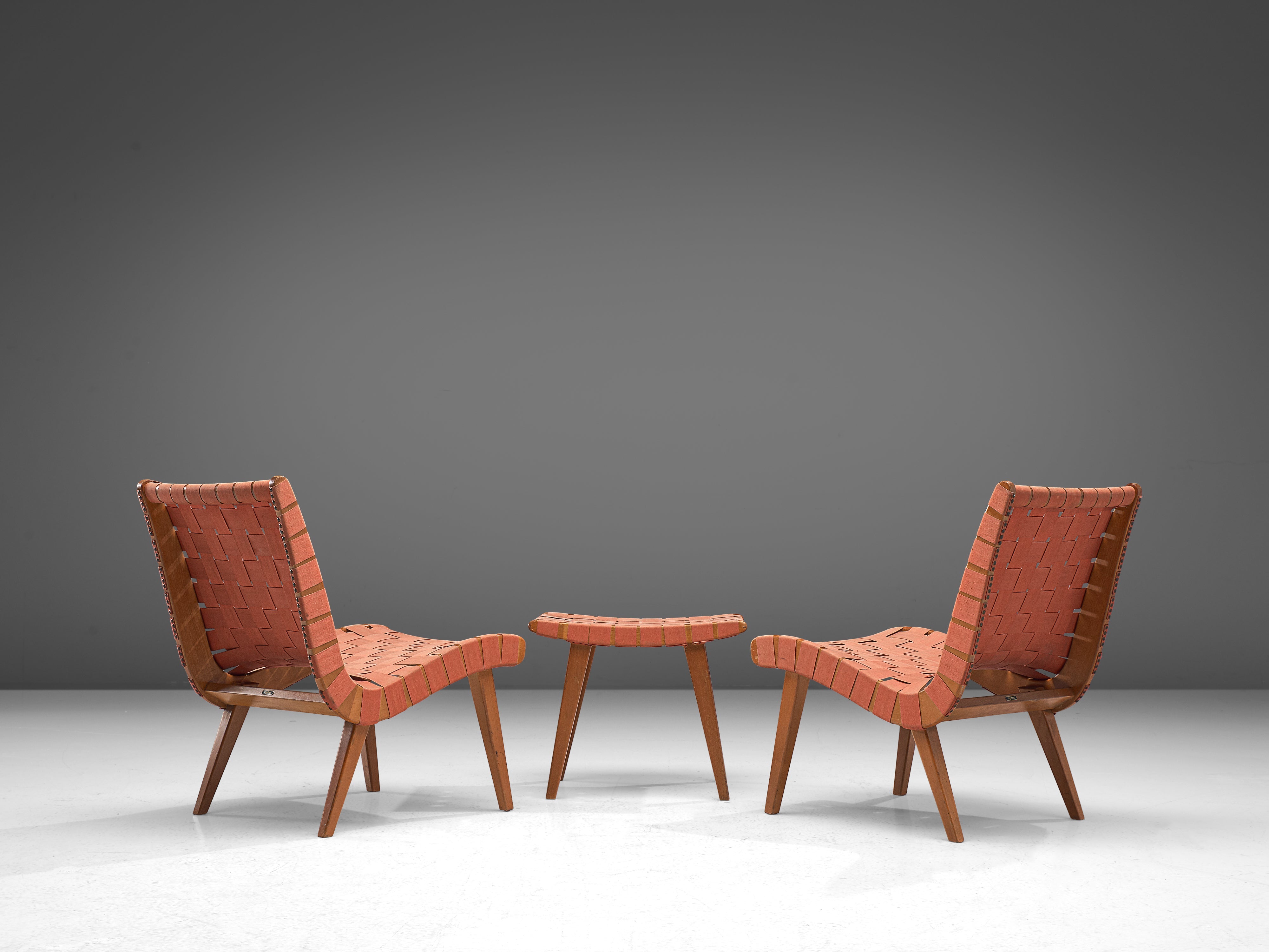 Jens Risom Pair of 'Vostra' Lounge Chairs with Ottoman in Canvas Webbing seating Morentz