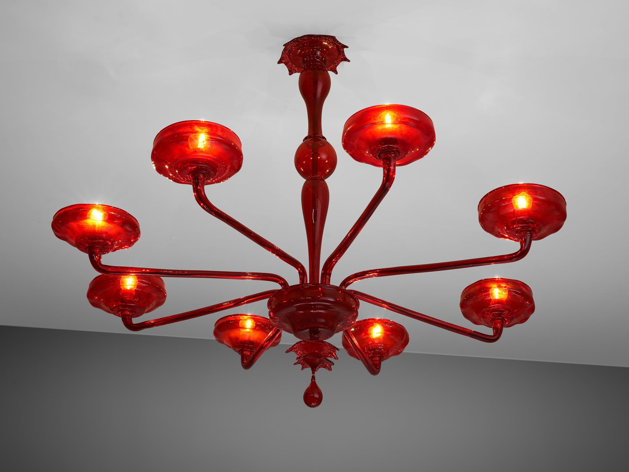 Large Hand Blown Chandelier in Red Murano Glass lighting Morentz