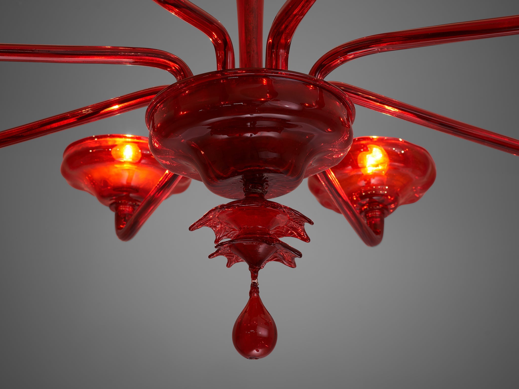 Large Hand Blown Chandelier in Red Murano Glass lighting Morentz
