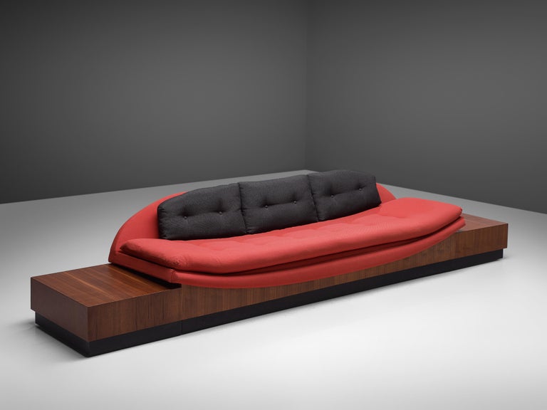 Adrian Pearsall 'Platform Gondola' Sofa in Walnut and Red Upholstery