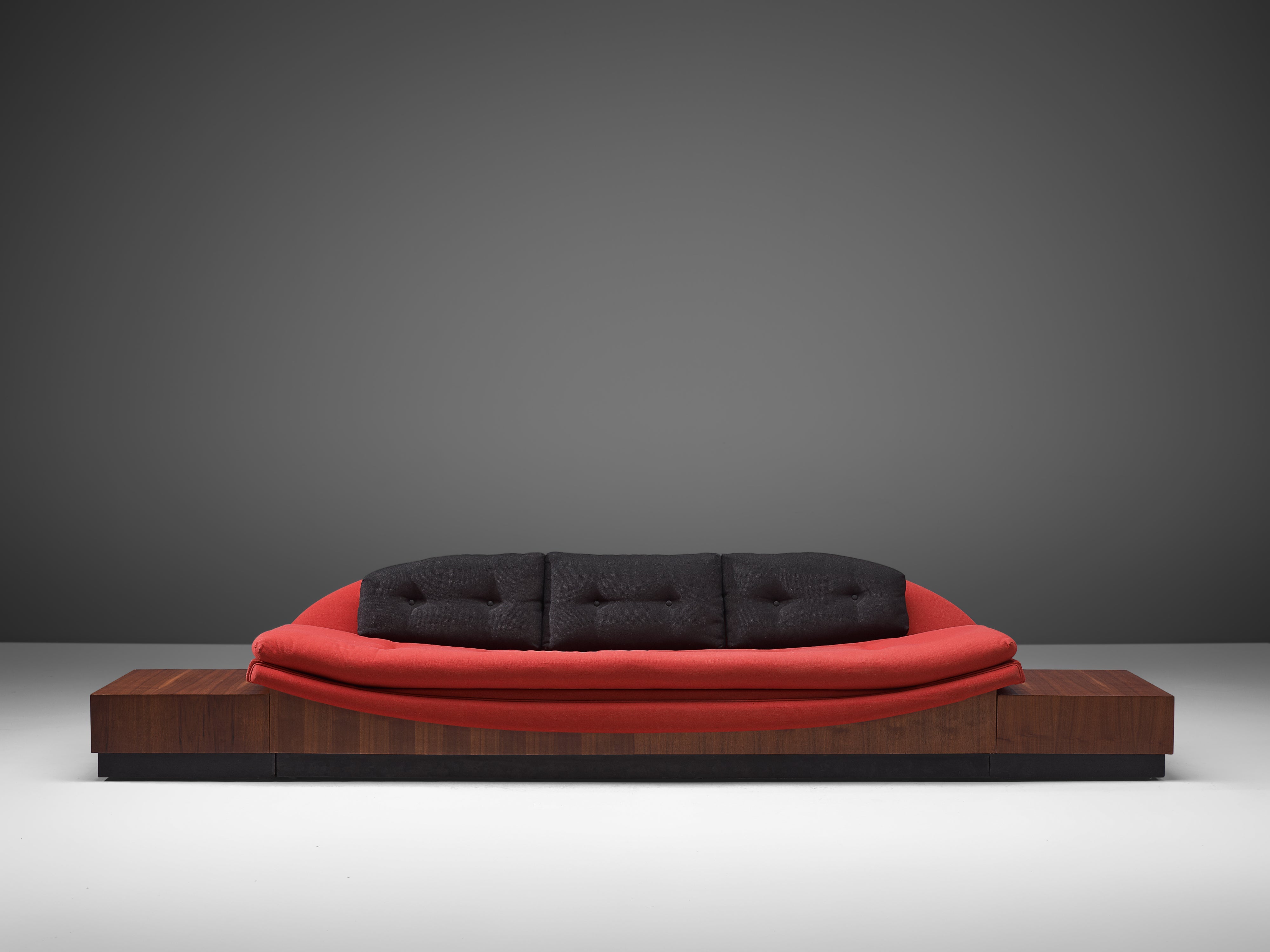 Adrian Pearsall 'Platform Gondola' Sofa in Walnut and Red Upholstery seating Morentz