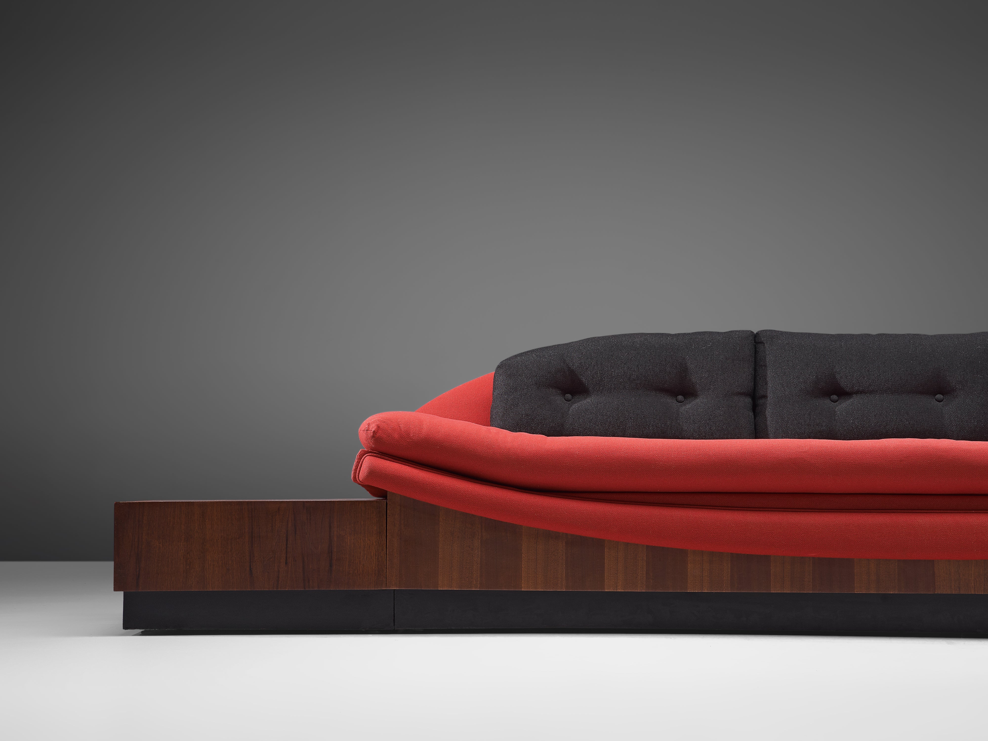 Adrian Pearsall 'Platform Gondola' Sofa in Walnut and Red Upholstery seating Morentz