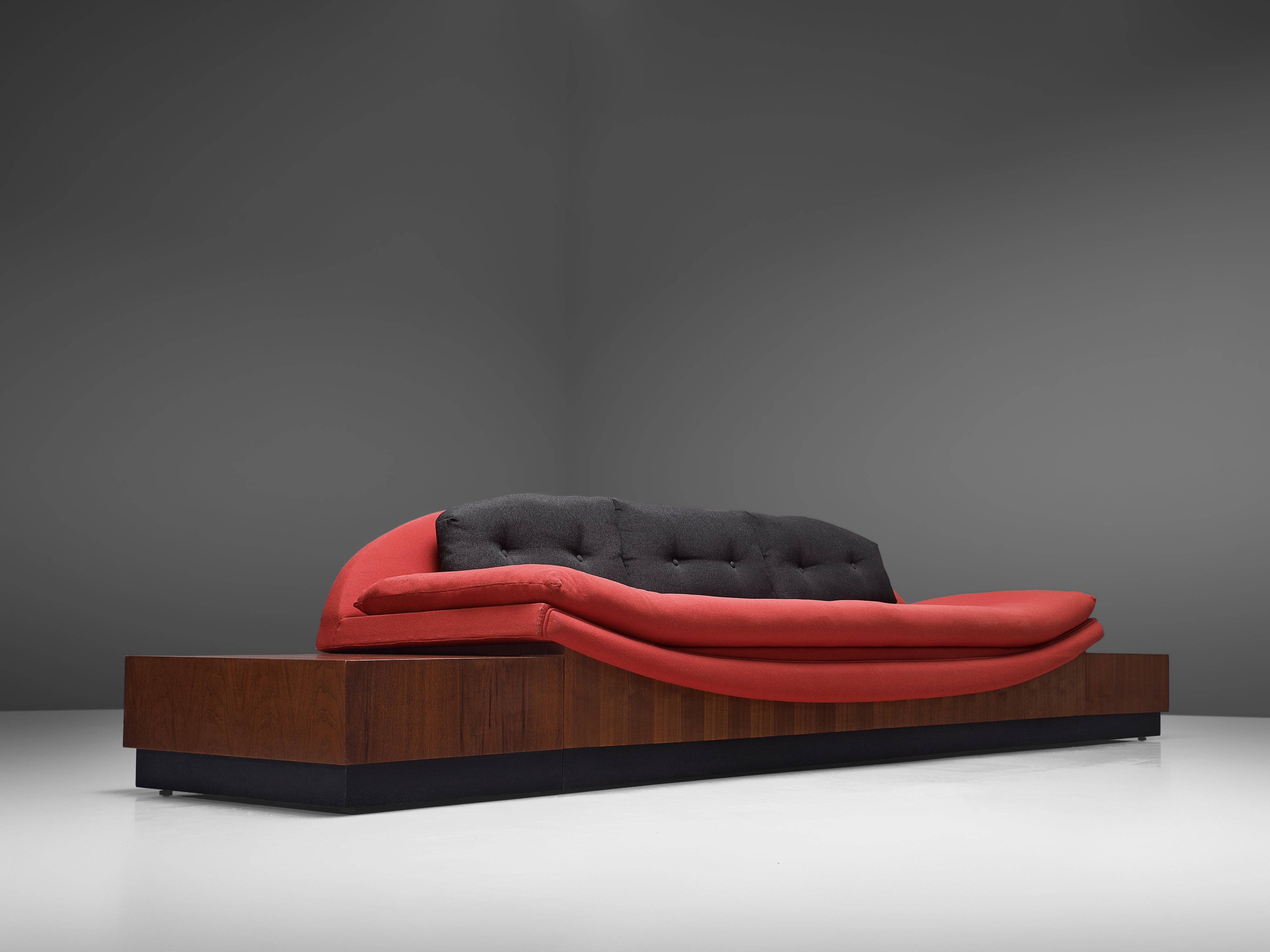 Adrian Pearsall 'Platform Gondola' Sofa in Walnut and Red Upholstery seating Morentz