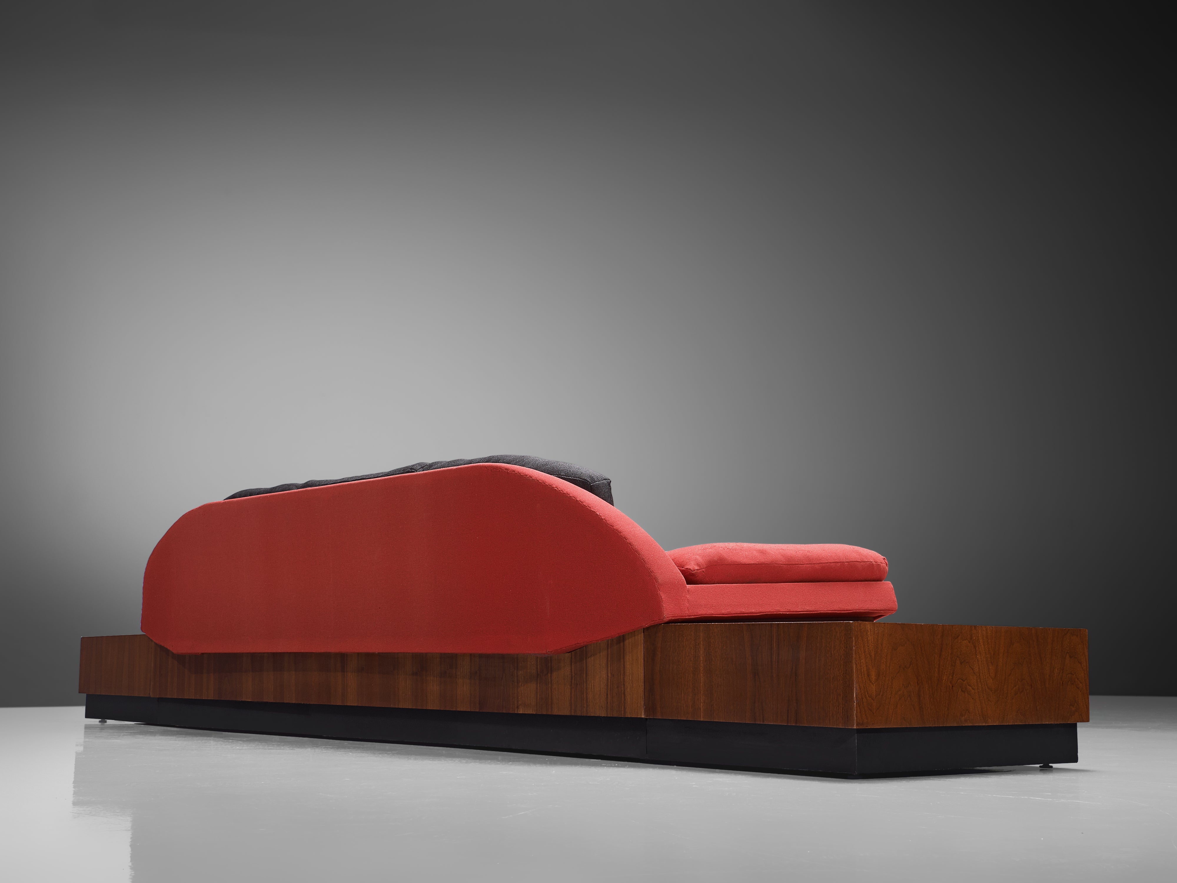 Adrian Pearsall 'Platform Gondola' Sofa in Walnut and Red Upholstery seating Morentz