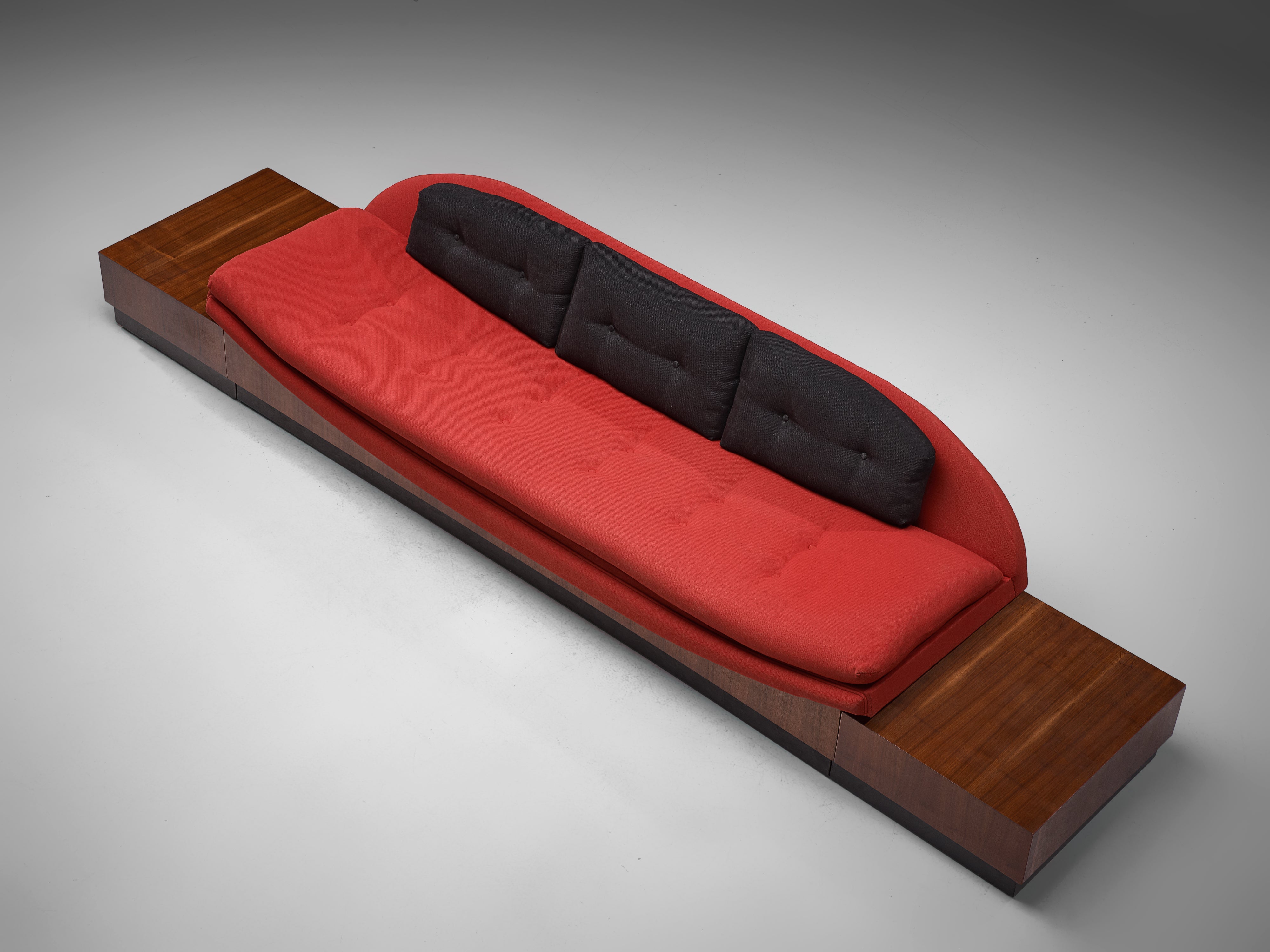 Adrian Pearsall 'Platform Gondola' Sofa in Walnut and Red Upholstery seating Morentz